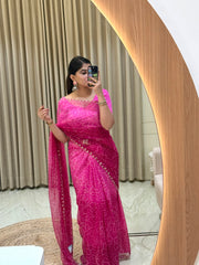 Esha Pink Bandhani Saree