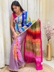 Vaishnavi Multicolor Bandhani Gajji Silk Saree