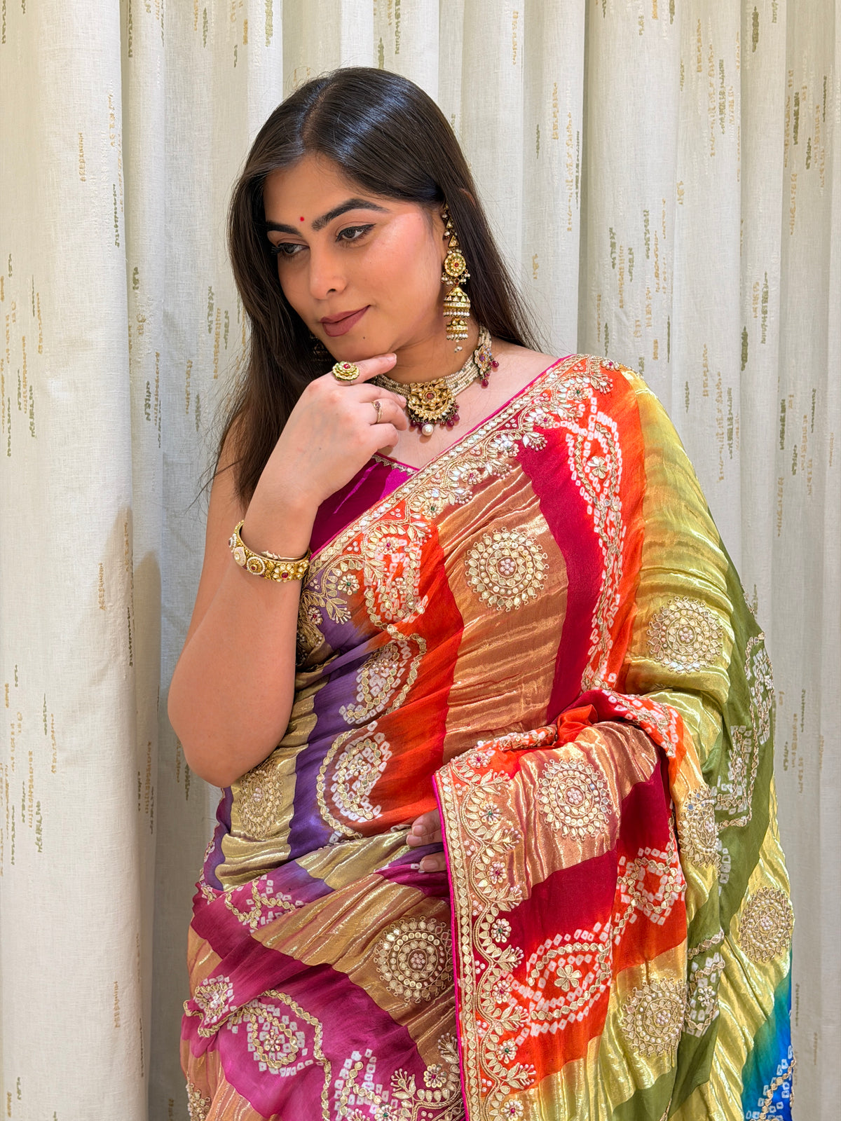 Vaidehi Multicolor Bandhani Gajji Silk Saree