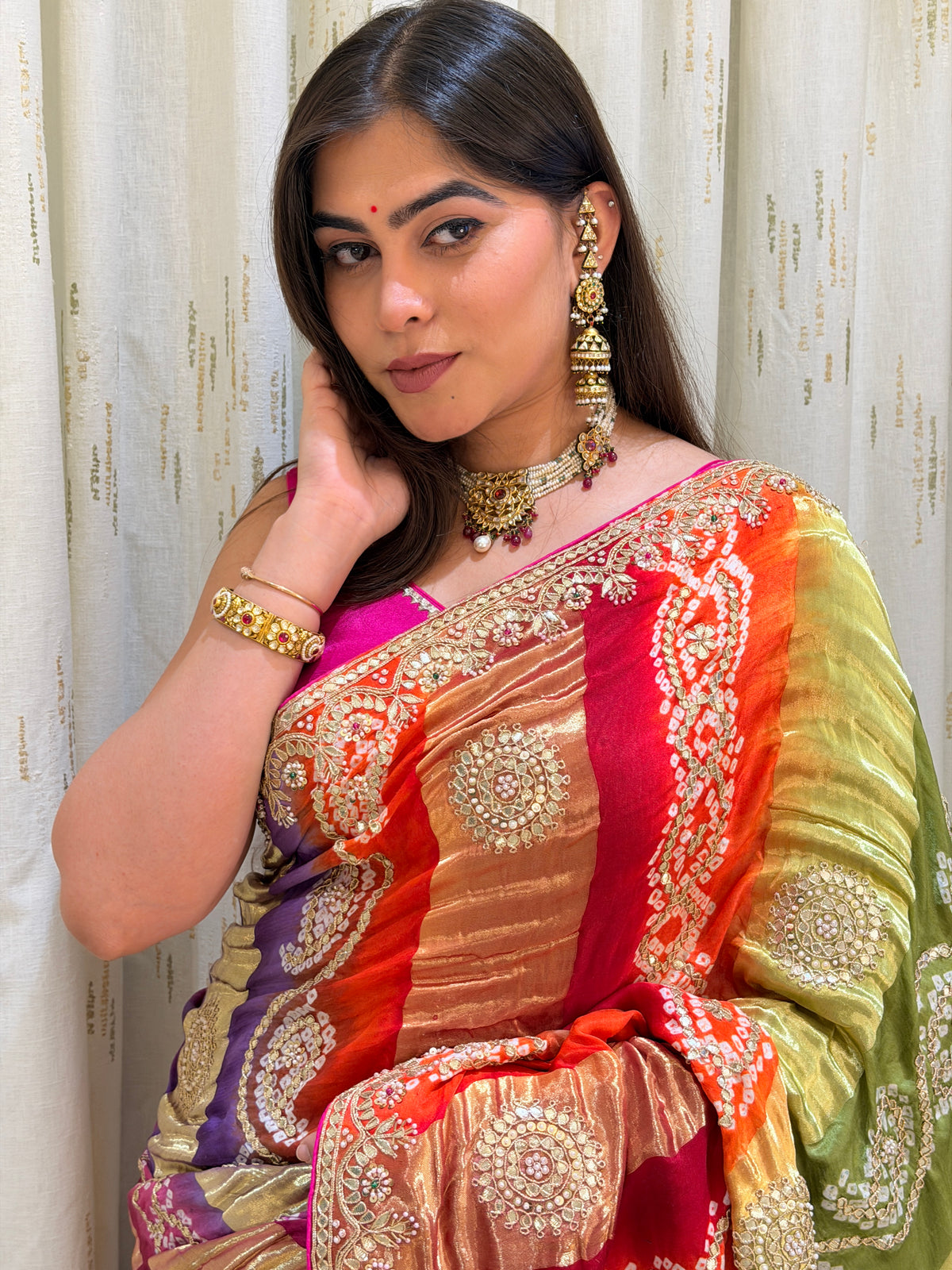 Vaidehi Multicolor Bandhani Gajji Silk Saree