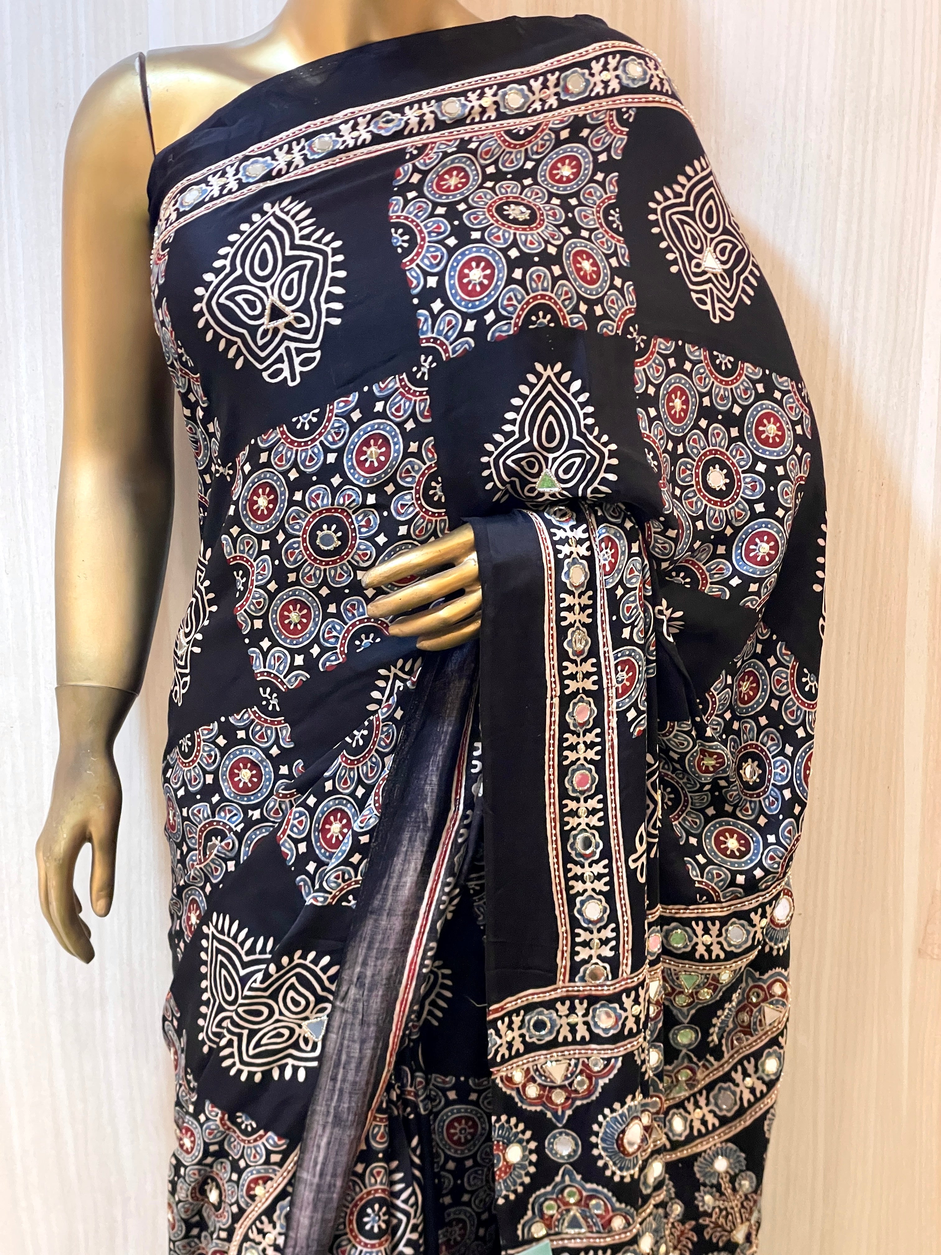 Poorva Black Modal Silk Ajrakh Saree