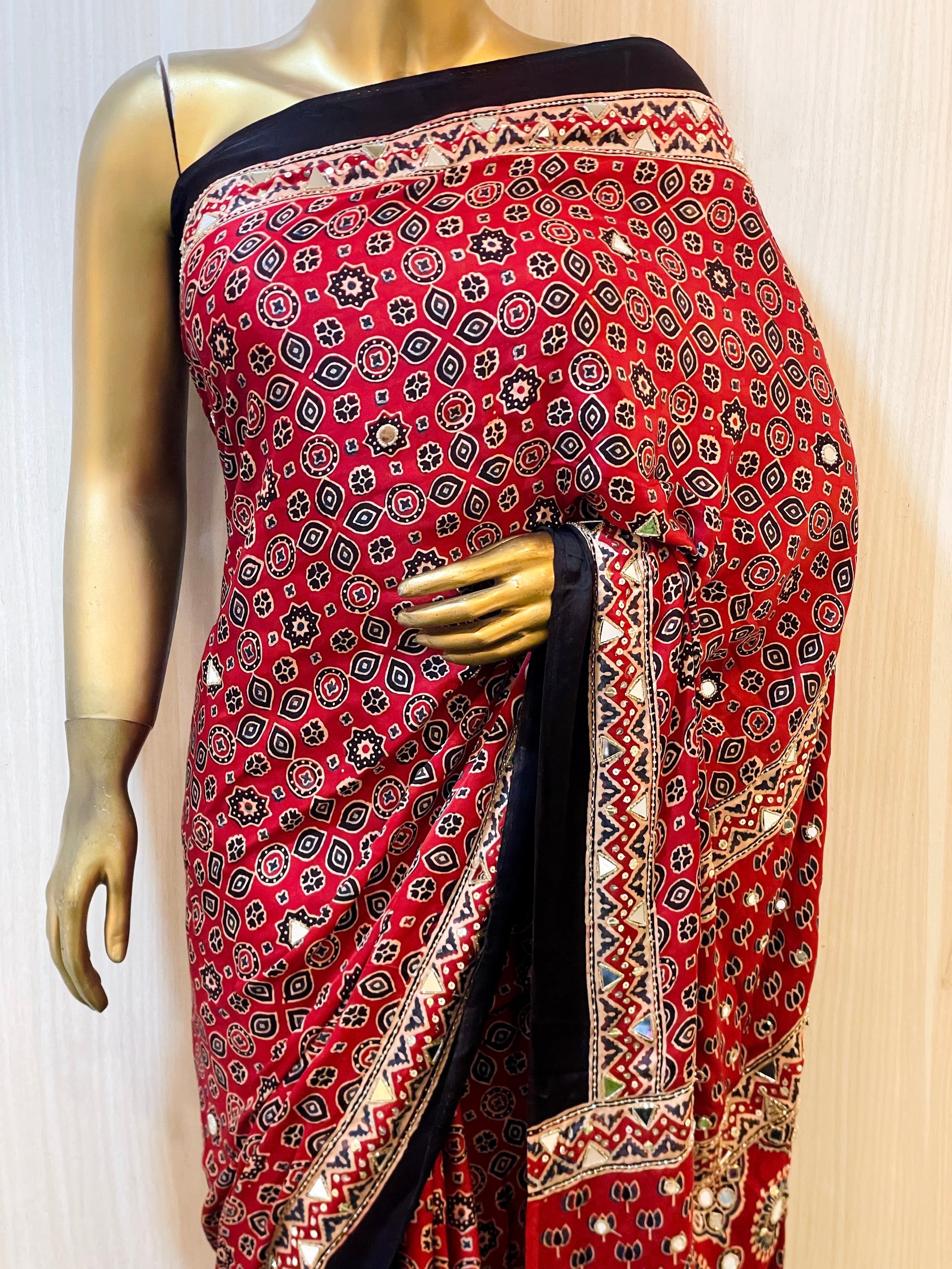 Shweta Red Modal Silk Ajrakh Saree
