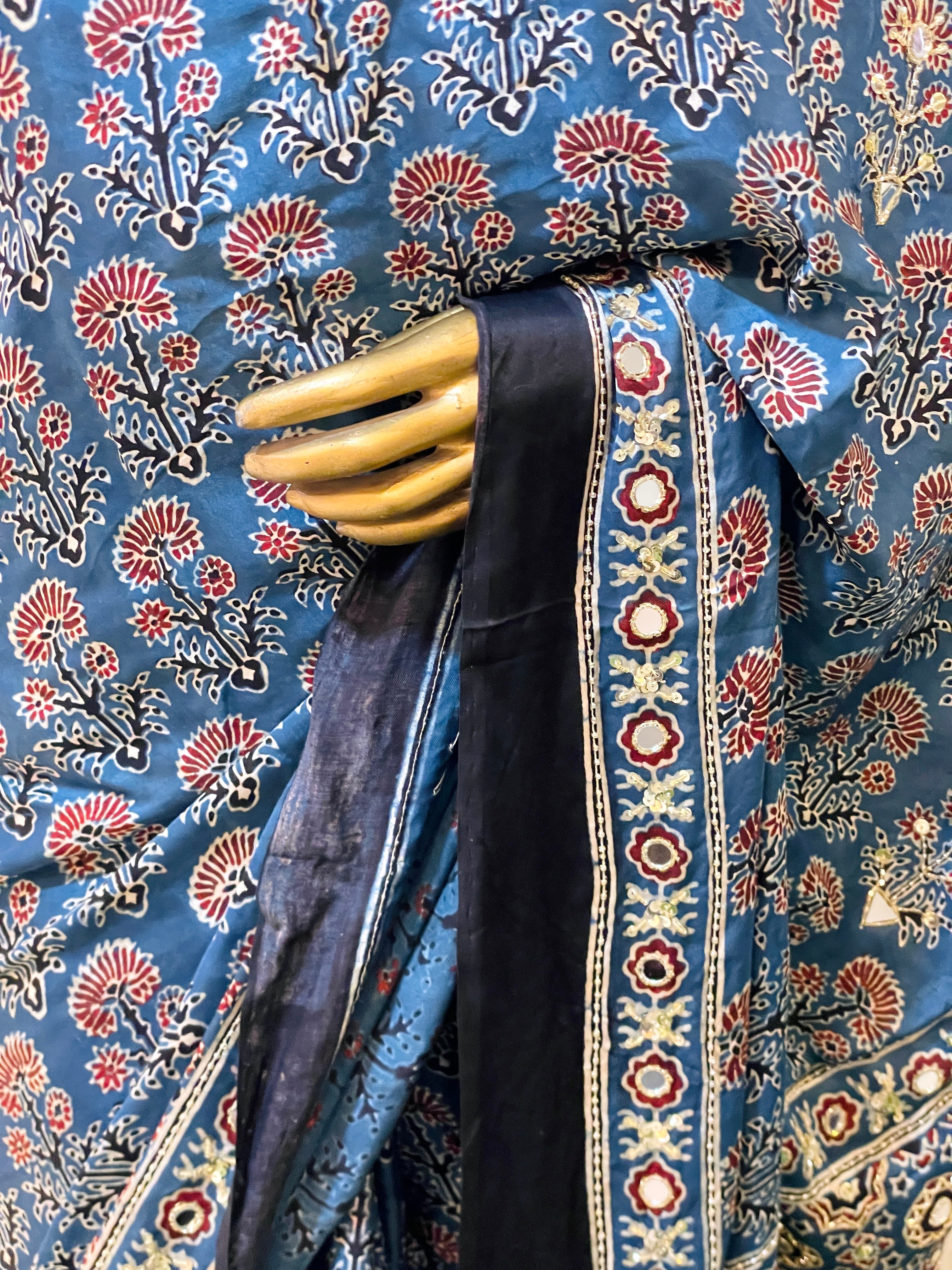 Vipasha Blue Modal Silk Ajrakh Saree