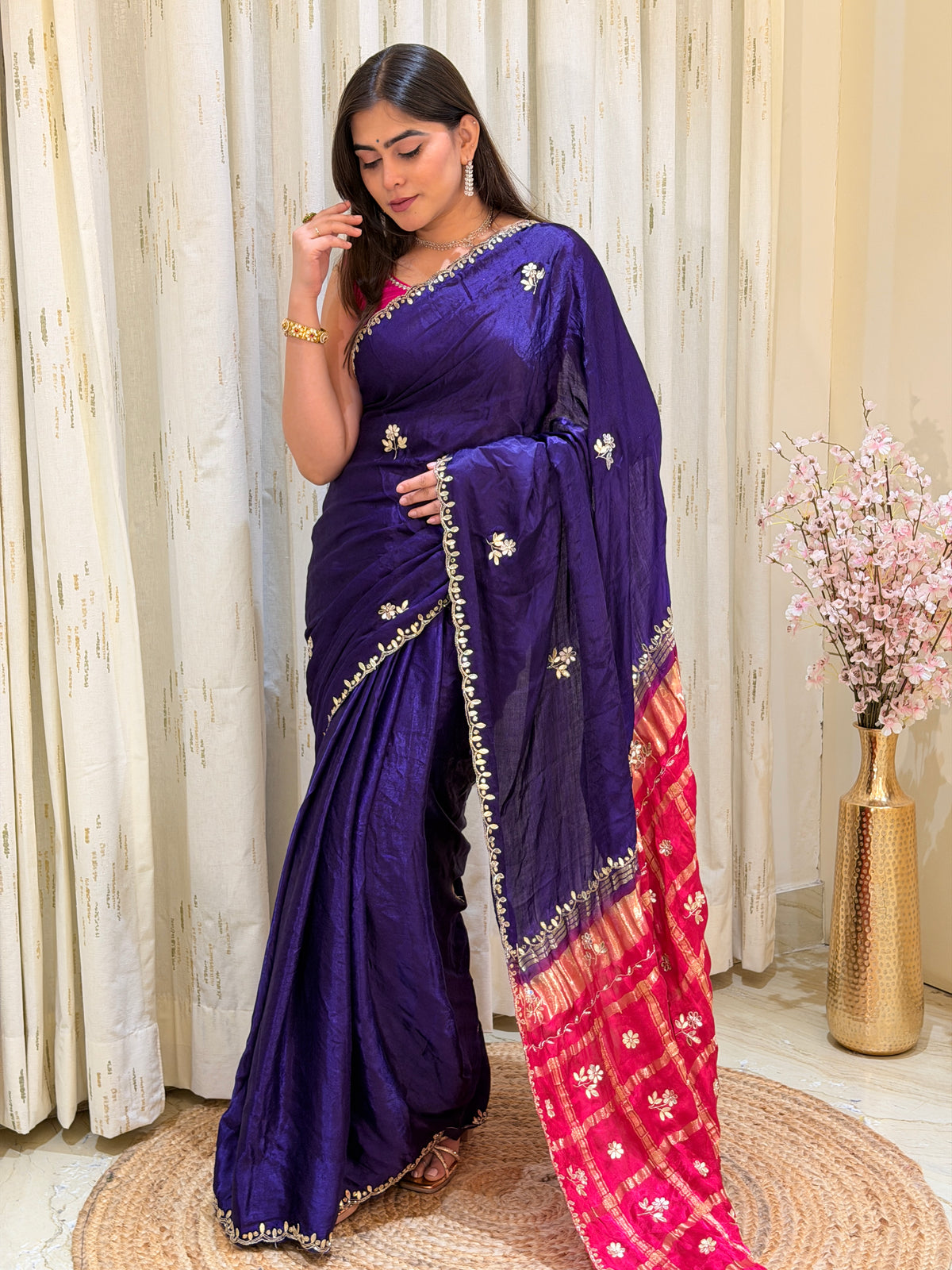 Raasika Royal Purple & Hot Pink Pure Gaji Silk Saree