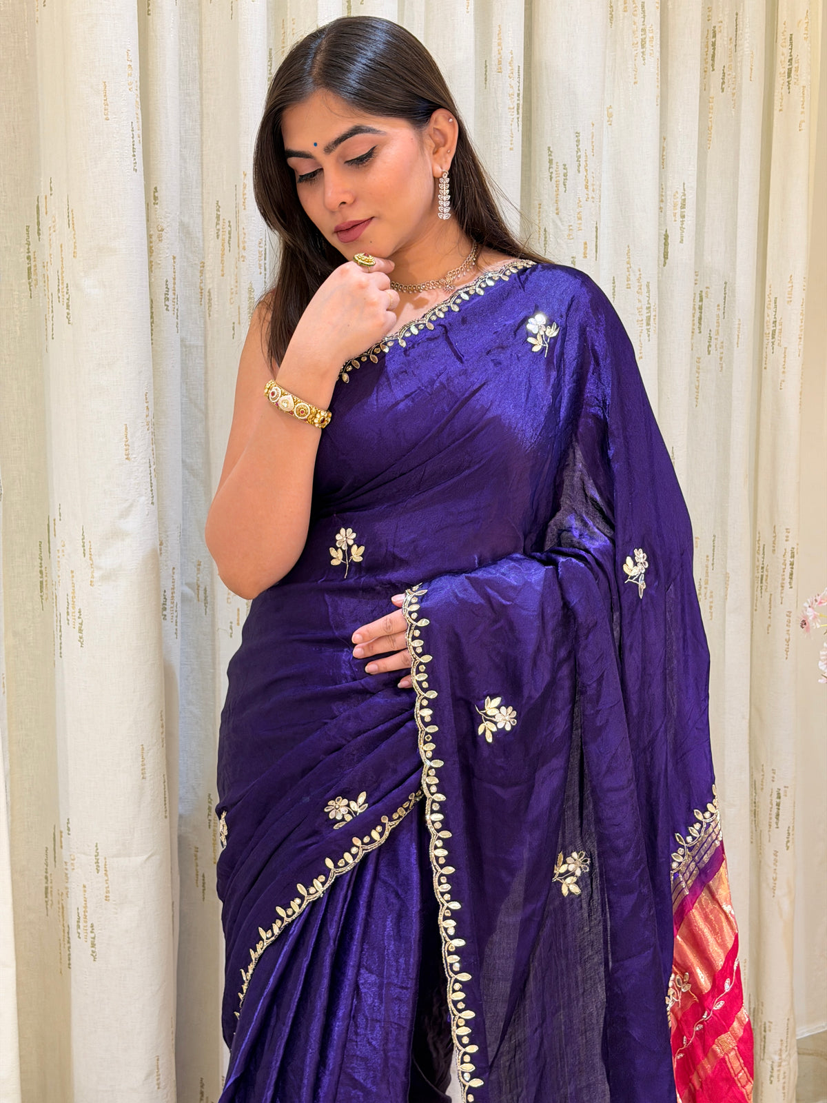 Raasika Royal Purple & Hot Pink Pure Gaji Silk Saree