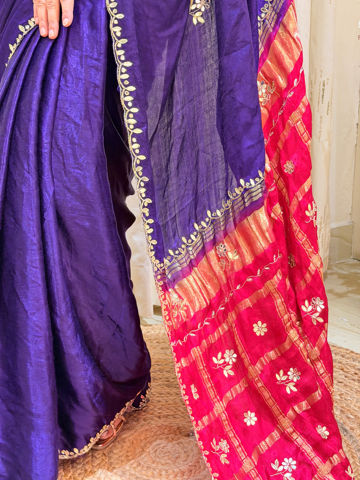 Raasika Royal Purple & Hot Pink Pure Gaji Silk Saree