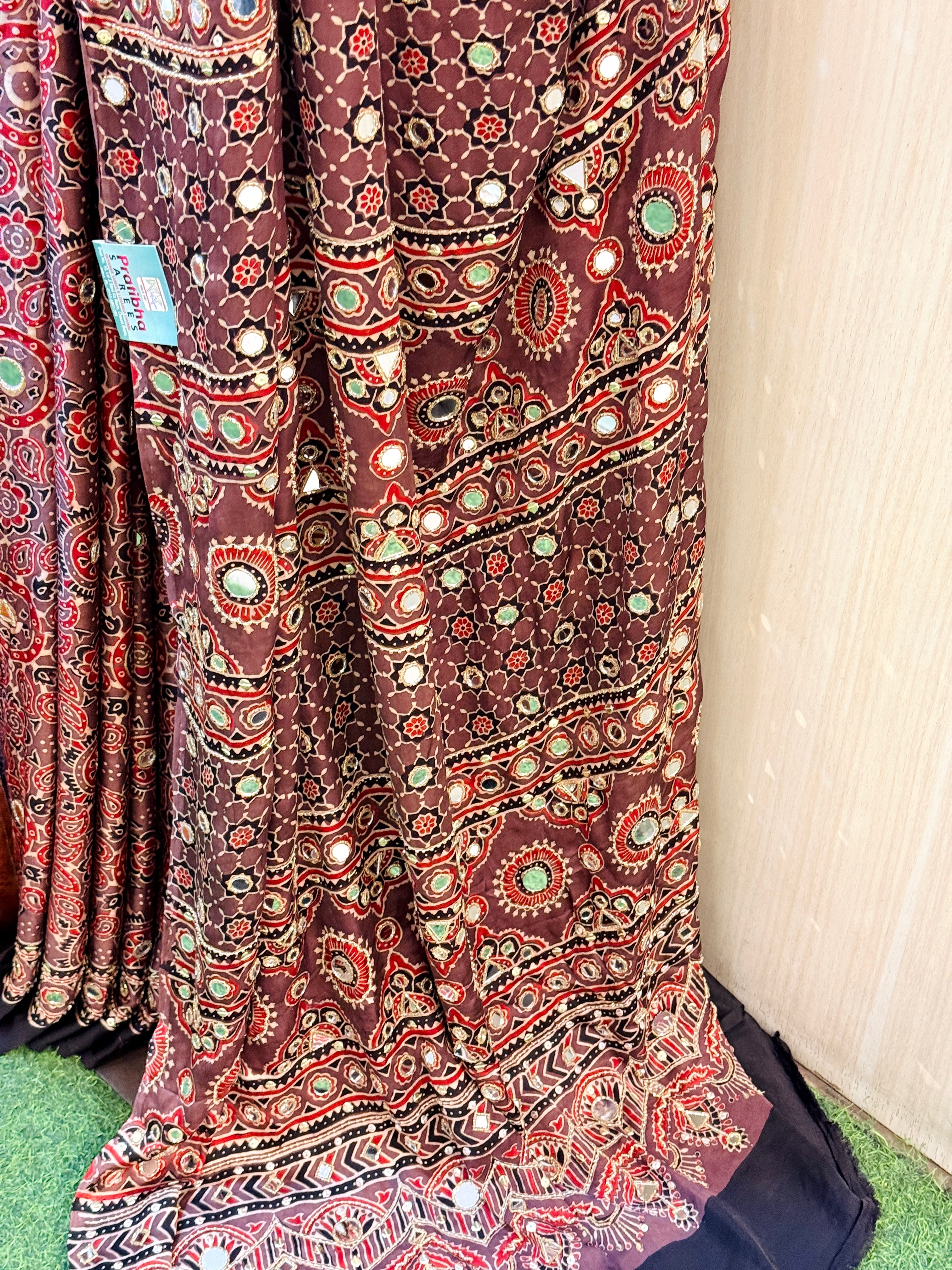Drishti Brown Modal Silk Ajrakh Saree