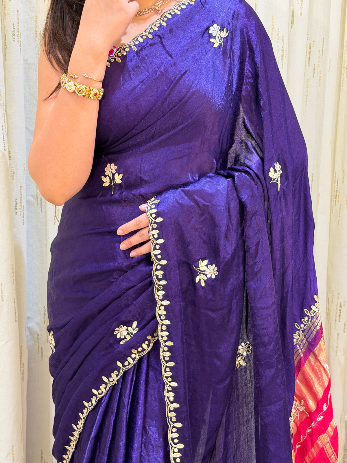 Raasika Royal Purple & Hot Pink Pure Gaji Silk Saree