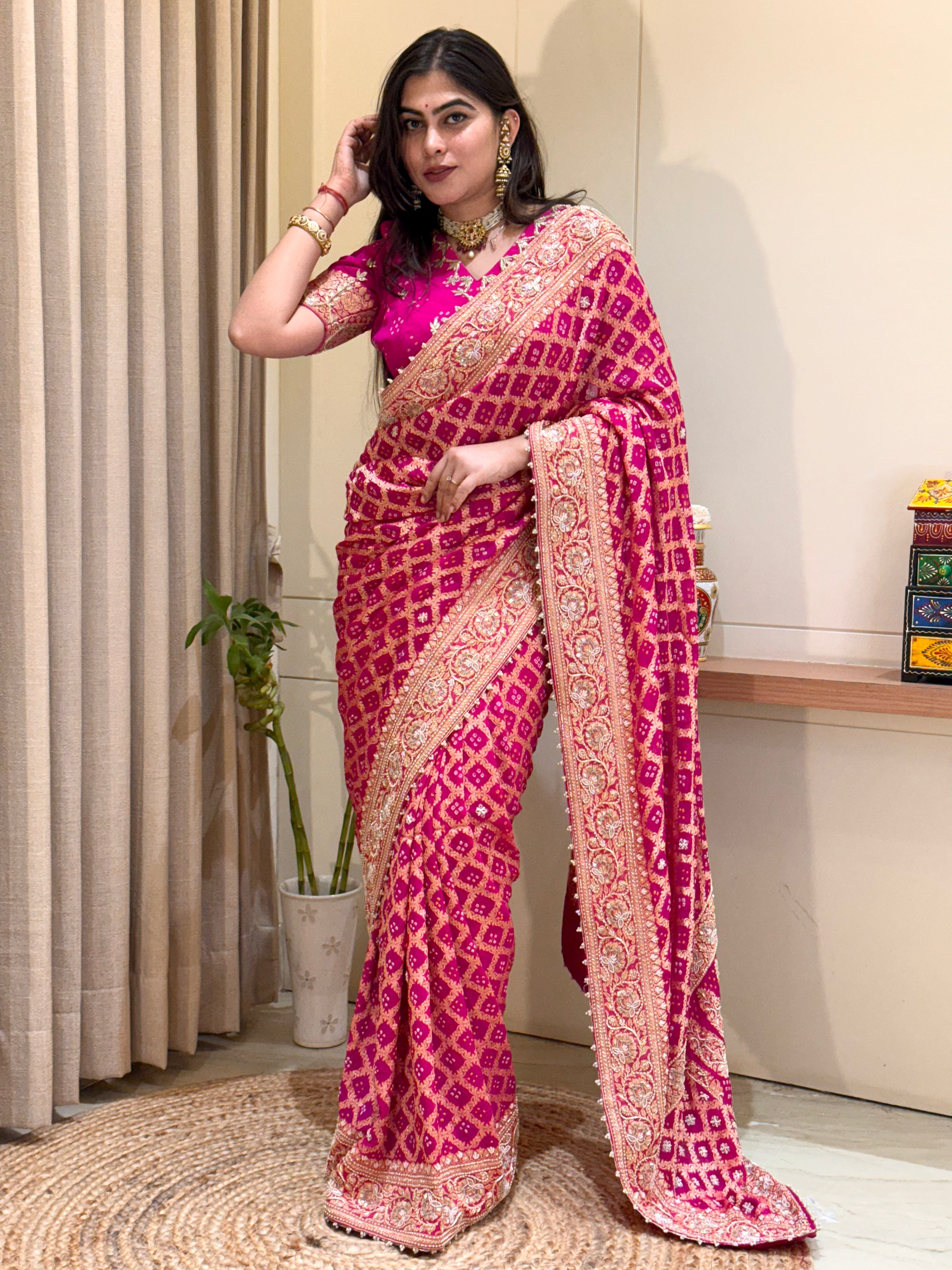Kavya Pink Bandhani Saree