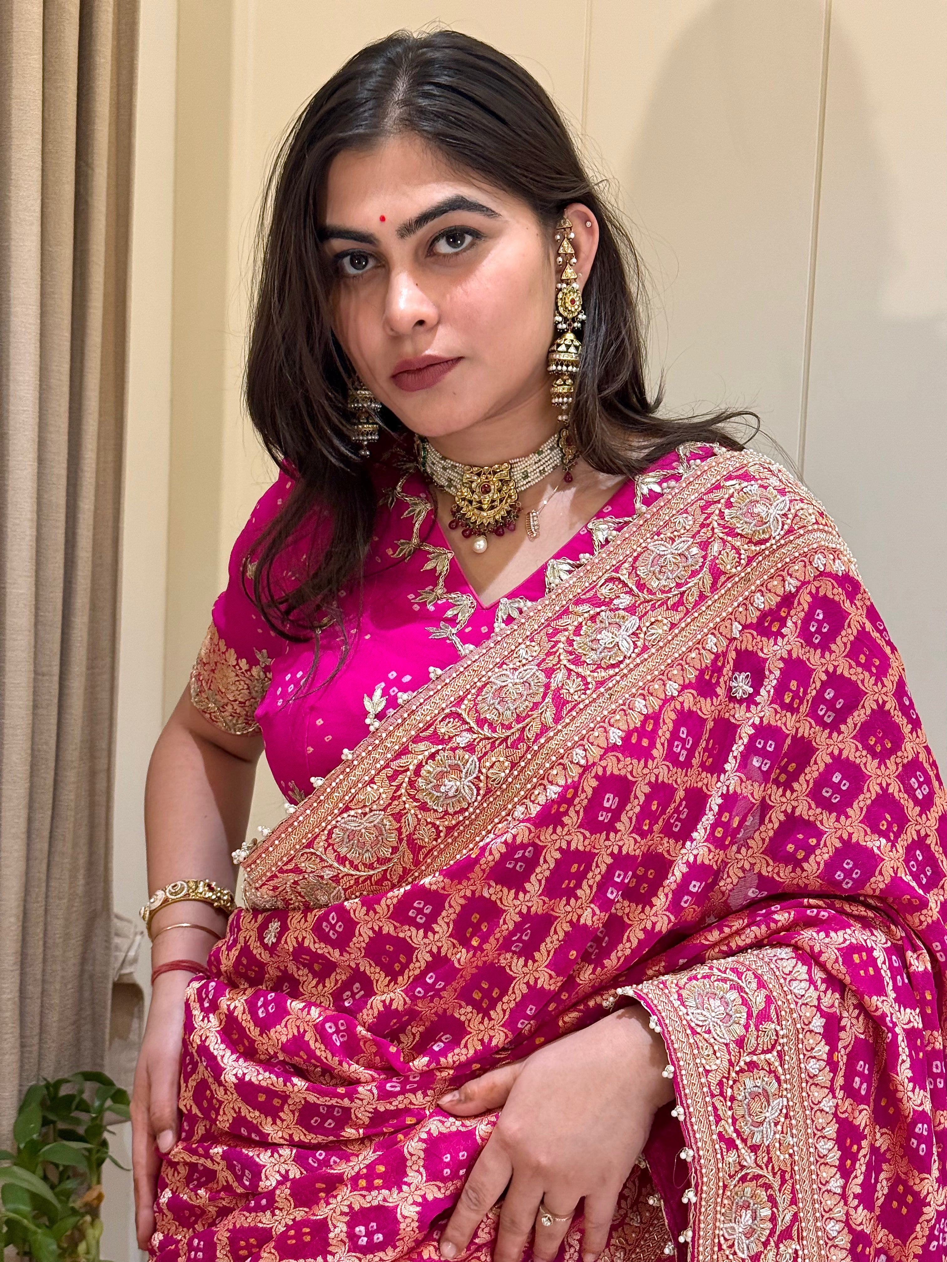 Kavya Pink Bandhani Saree