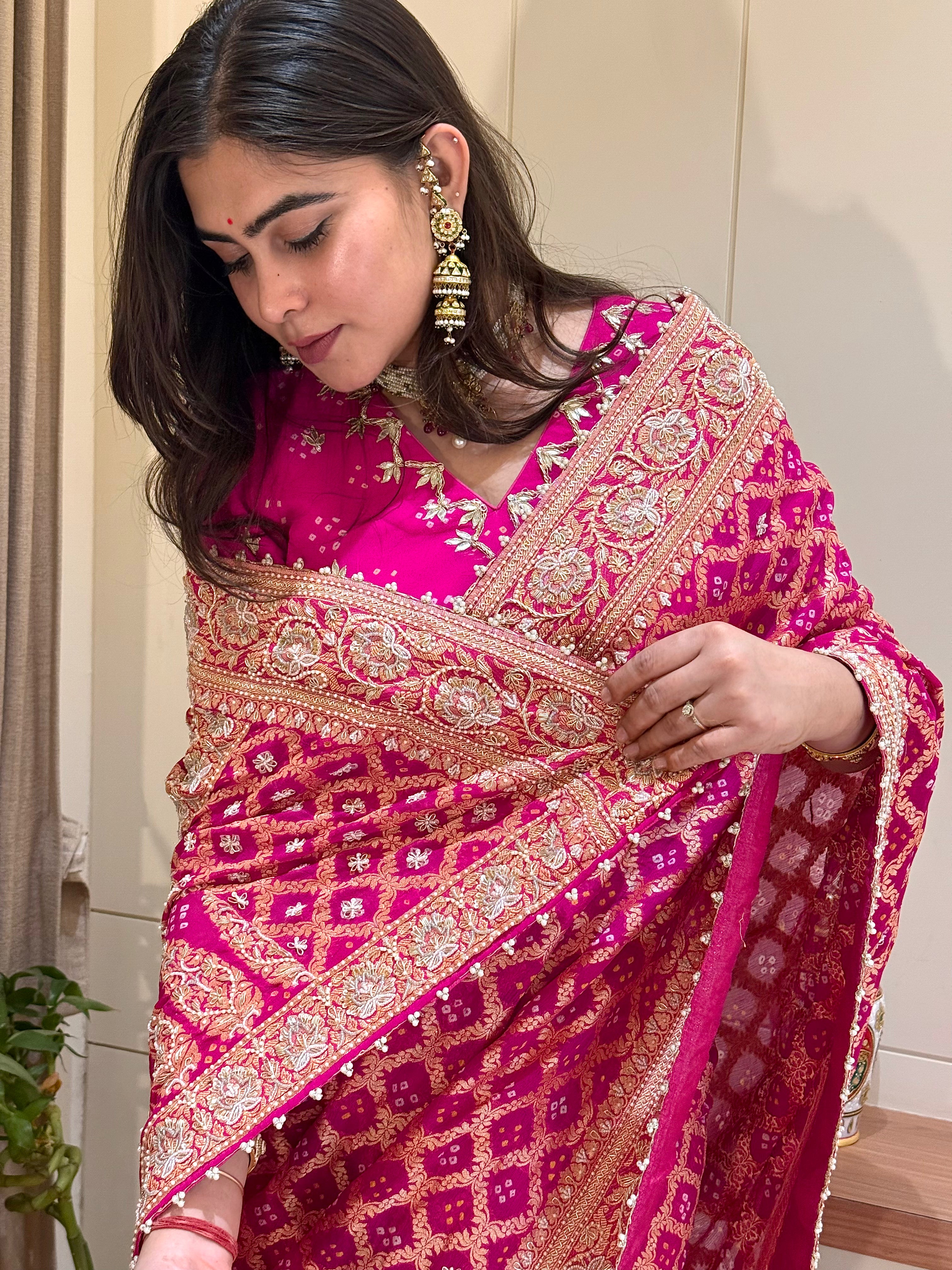 Kavya Pink Bandhani Saree