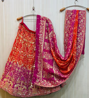Gulrukh Wine Pink Pure Khadi Georgette Lehenga