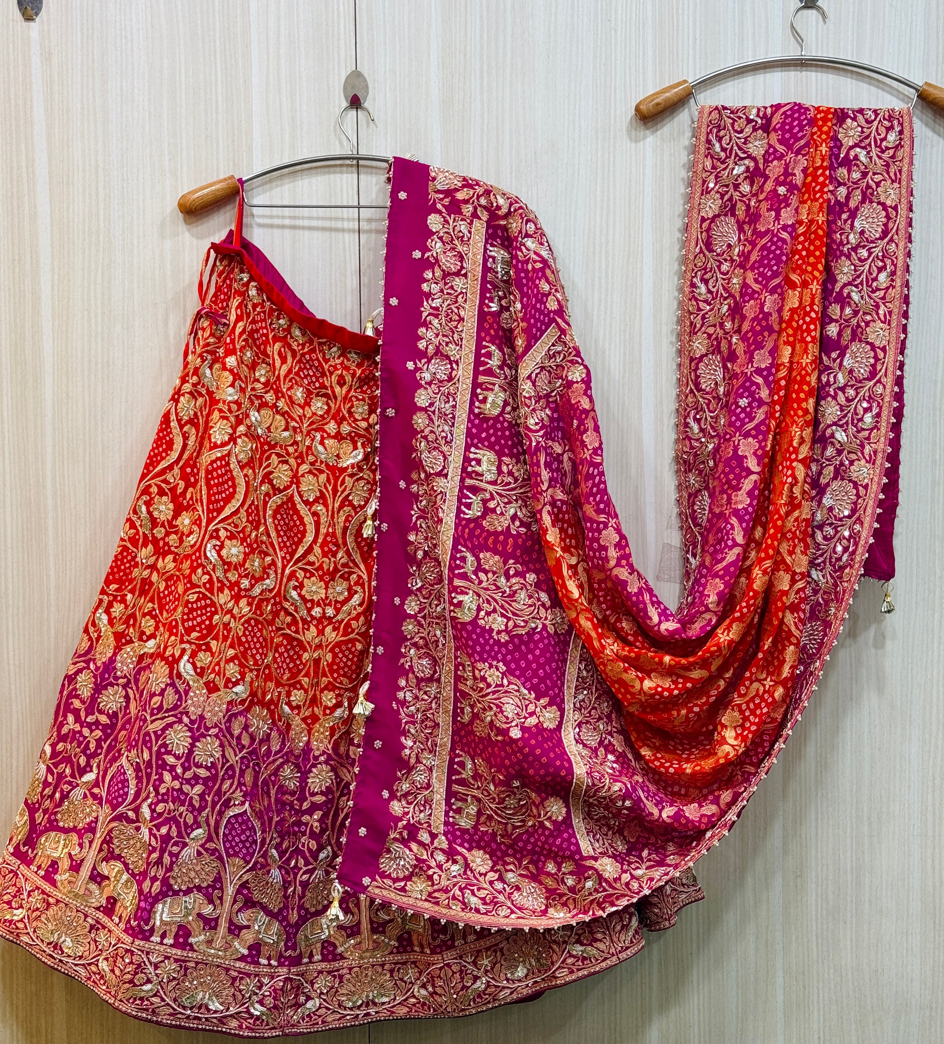 Gulrukh Wine Pink Pure Khadi Georgette Lehenga