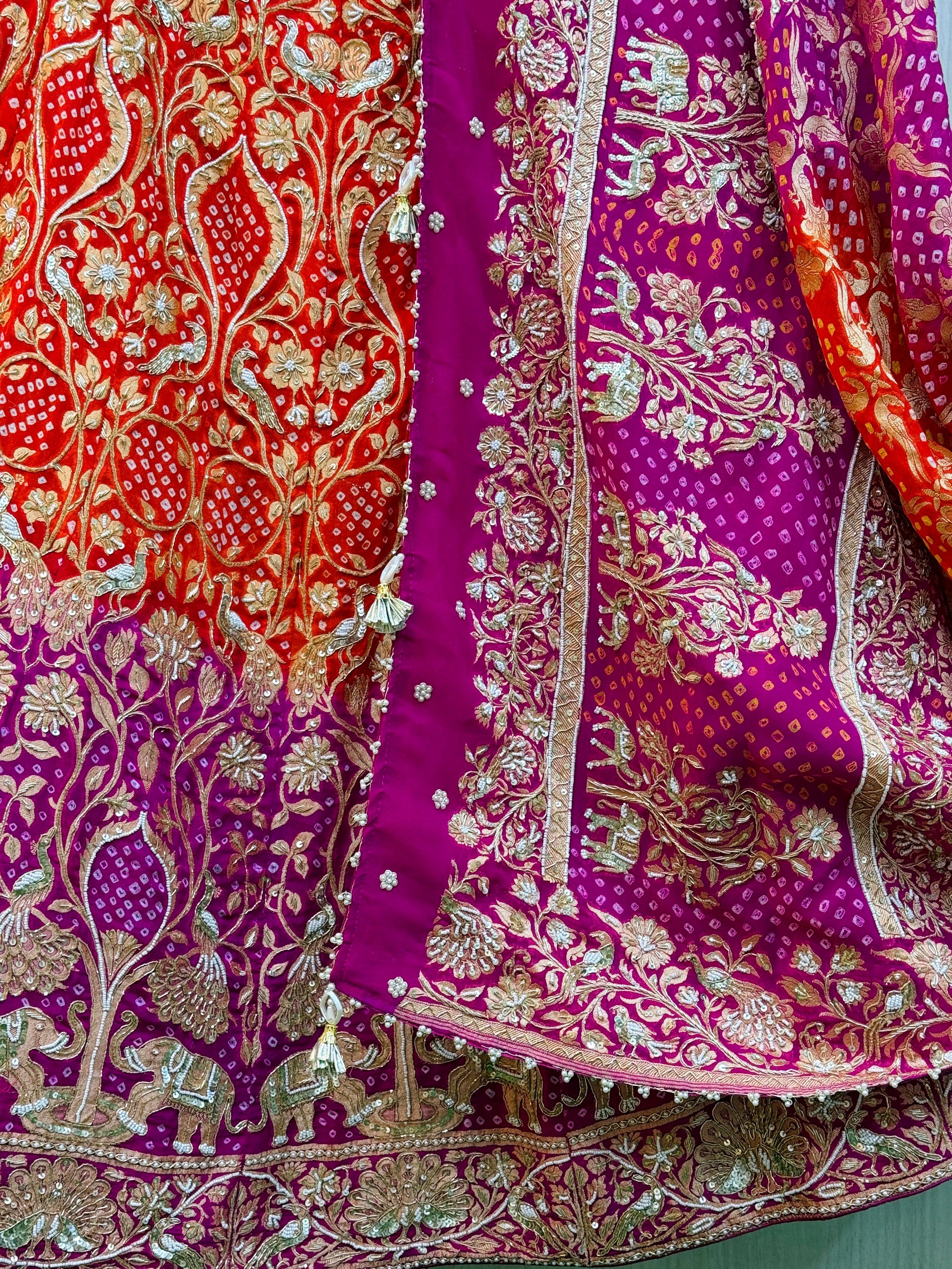 Gulrukh Wine Pink Pure Khadi Georgette Lehenga