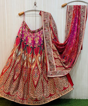 Rajkumari Red Khadi Georgette Zardozi Bridal Lehenga