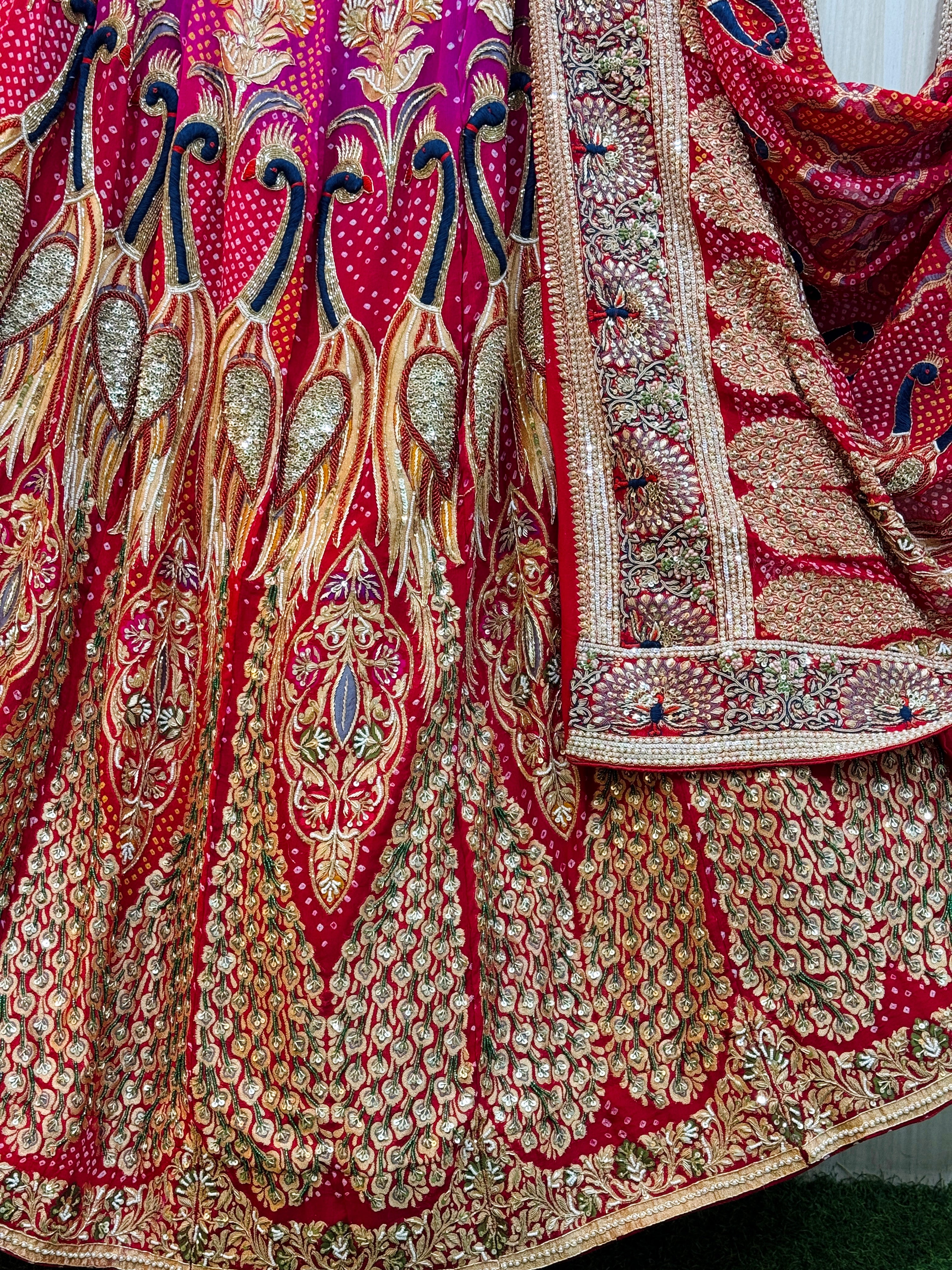 Rajkumari Red Khadi Georgette Zardozi Bridal Lehenga