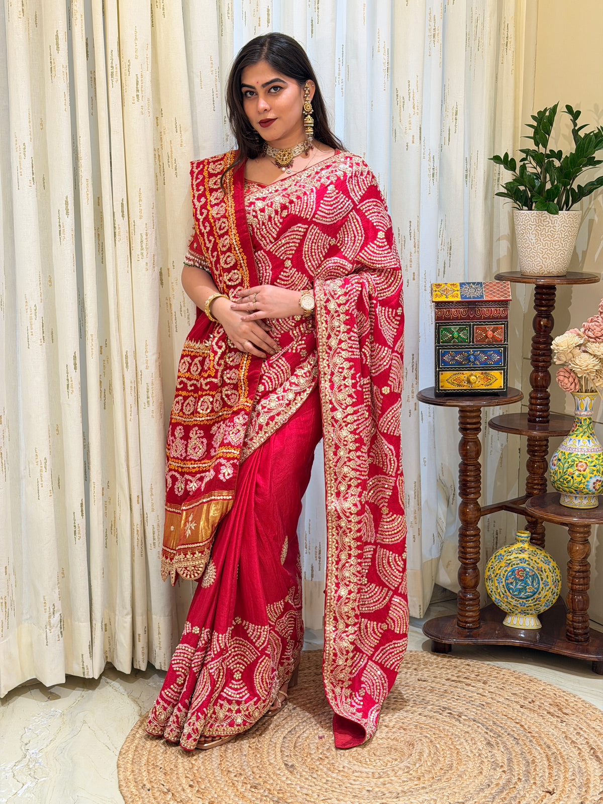 Ramya Red Gajji Silk Saree