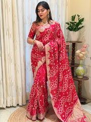 Shrestha Red Bandhani Gajji Silk Saree