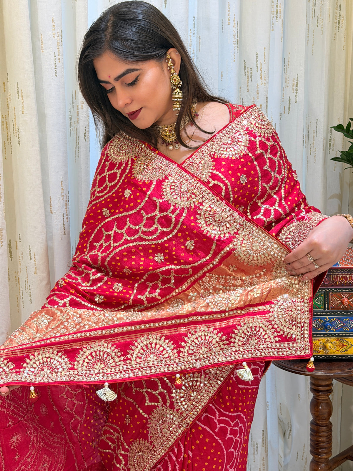 Shrestha Red Bandhani Gajji Silk Saree
