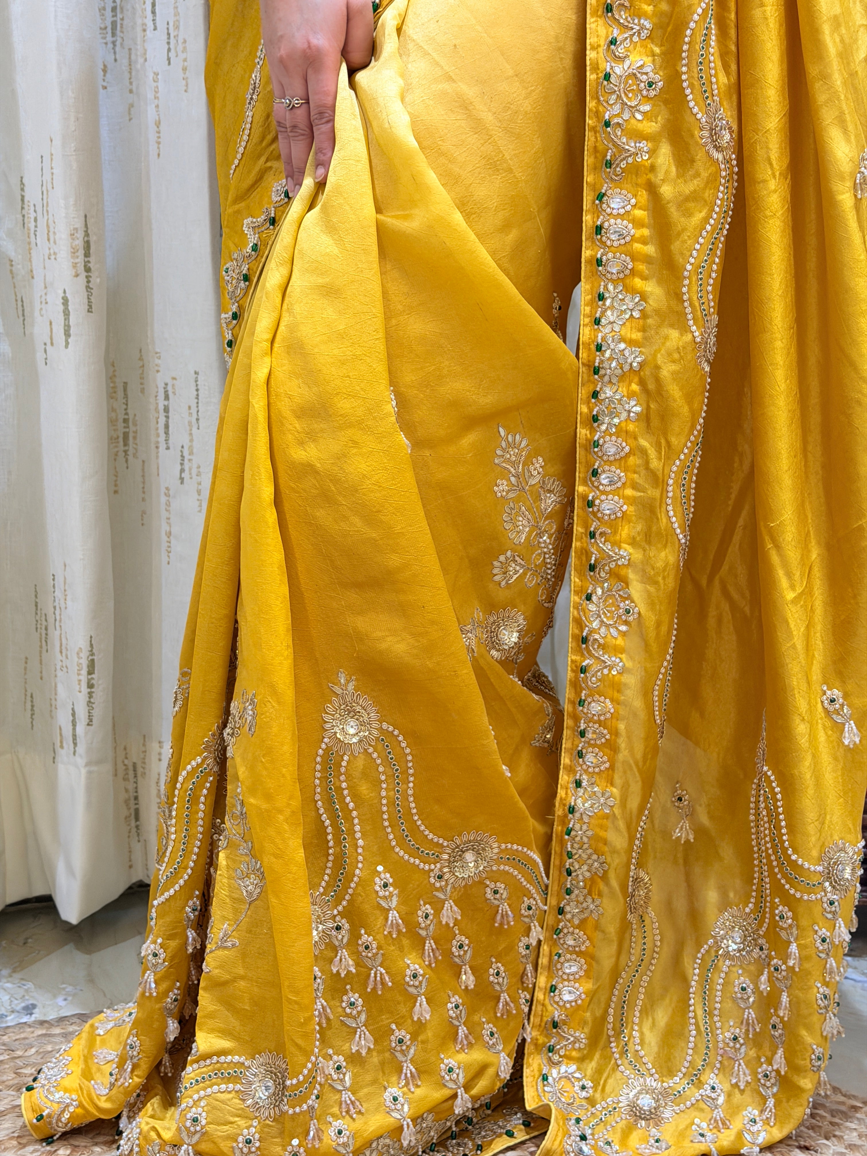 Rajeshwari Yellow Emerald Tussar Silk Saree