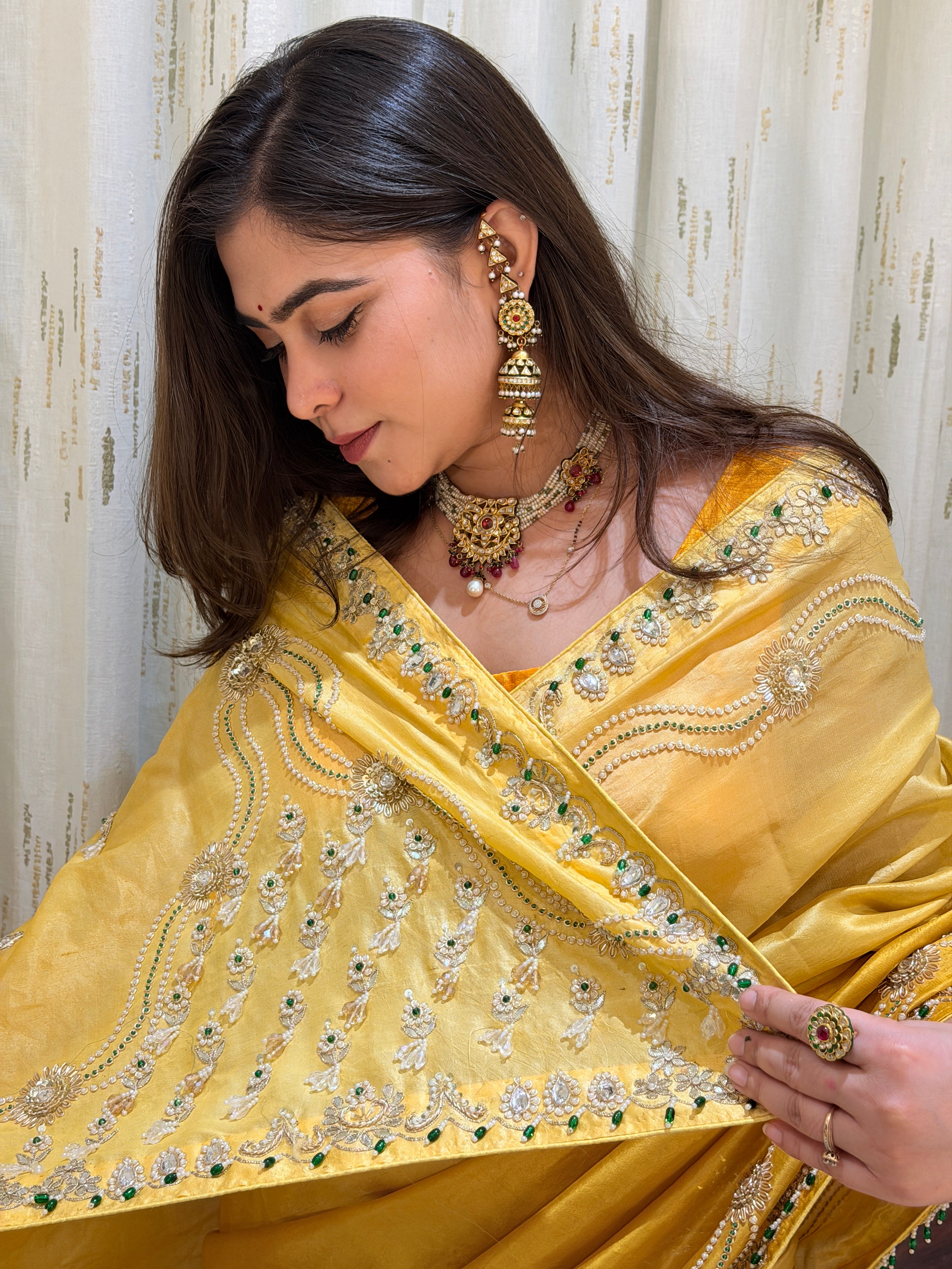 Rajeshwari Yellow Emerald Tussar Silk Saree