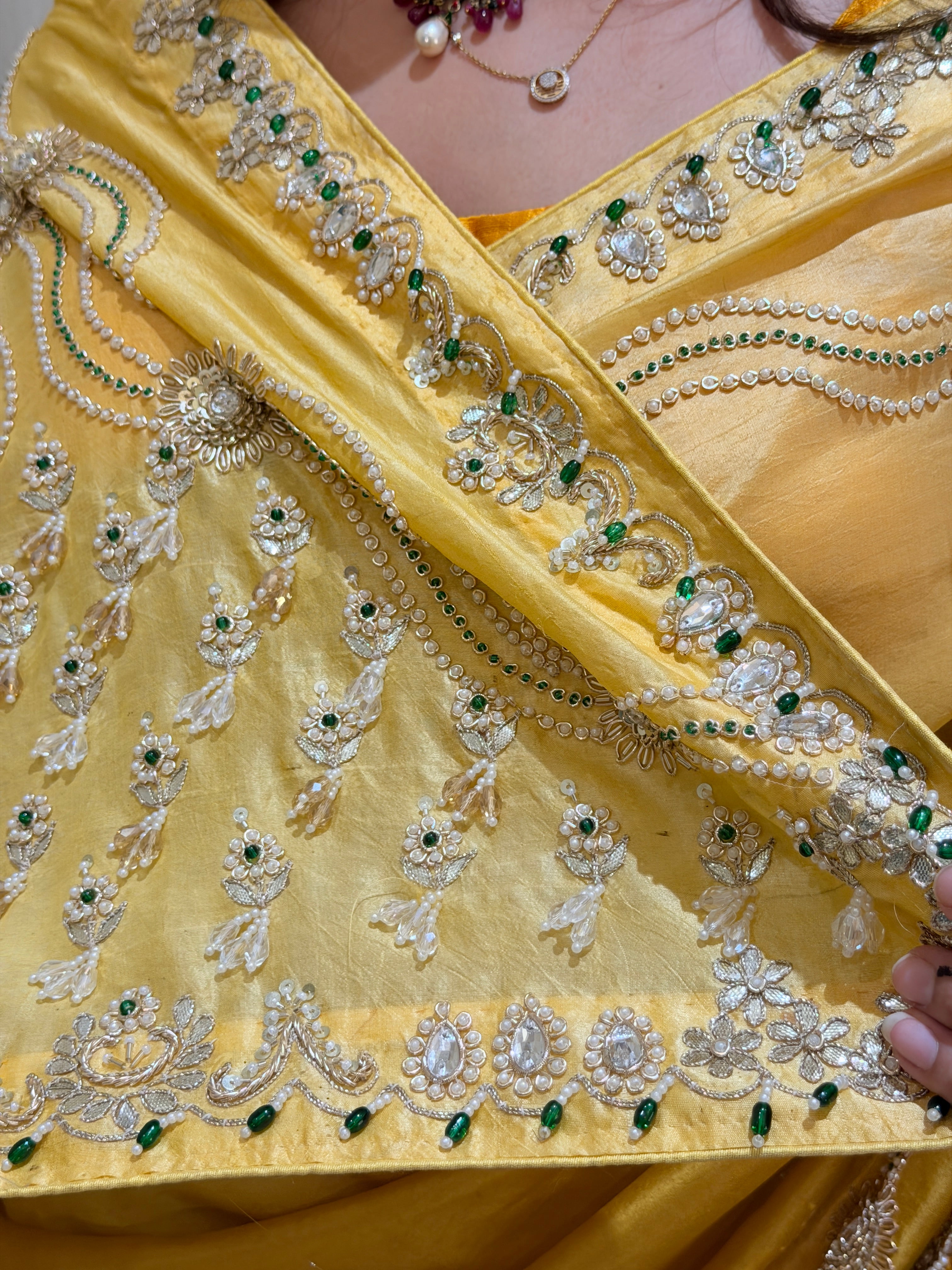 Rajeshwari Yellow Emerald Tussar Silk Saree