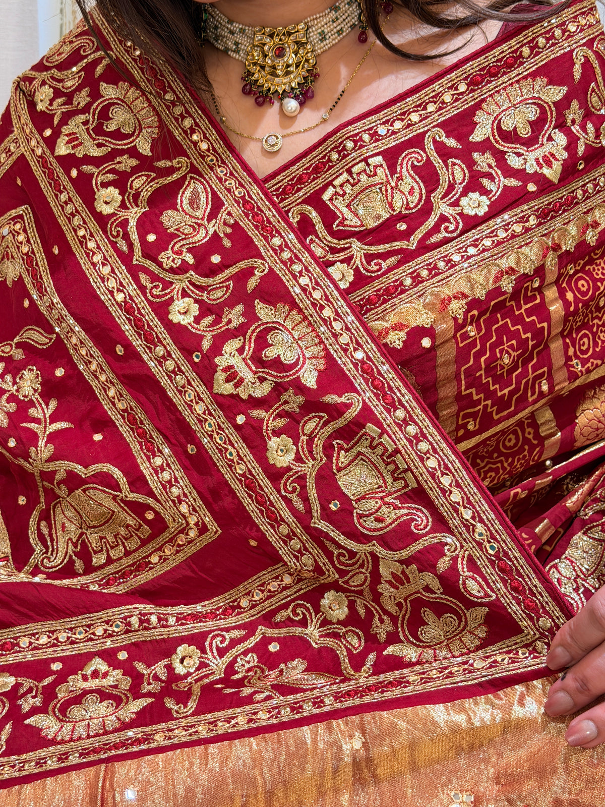 Mahira Maroon Pure Gajji Silk Saree