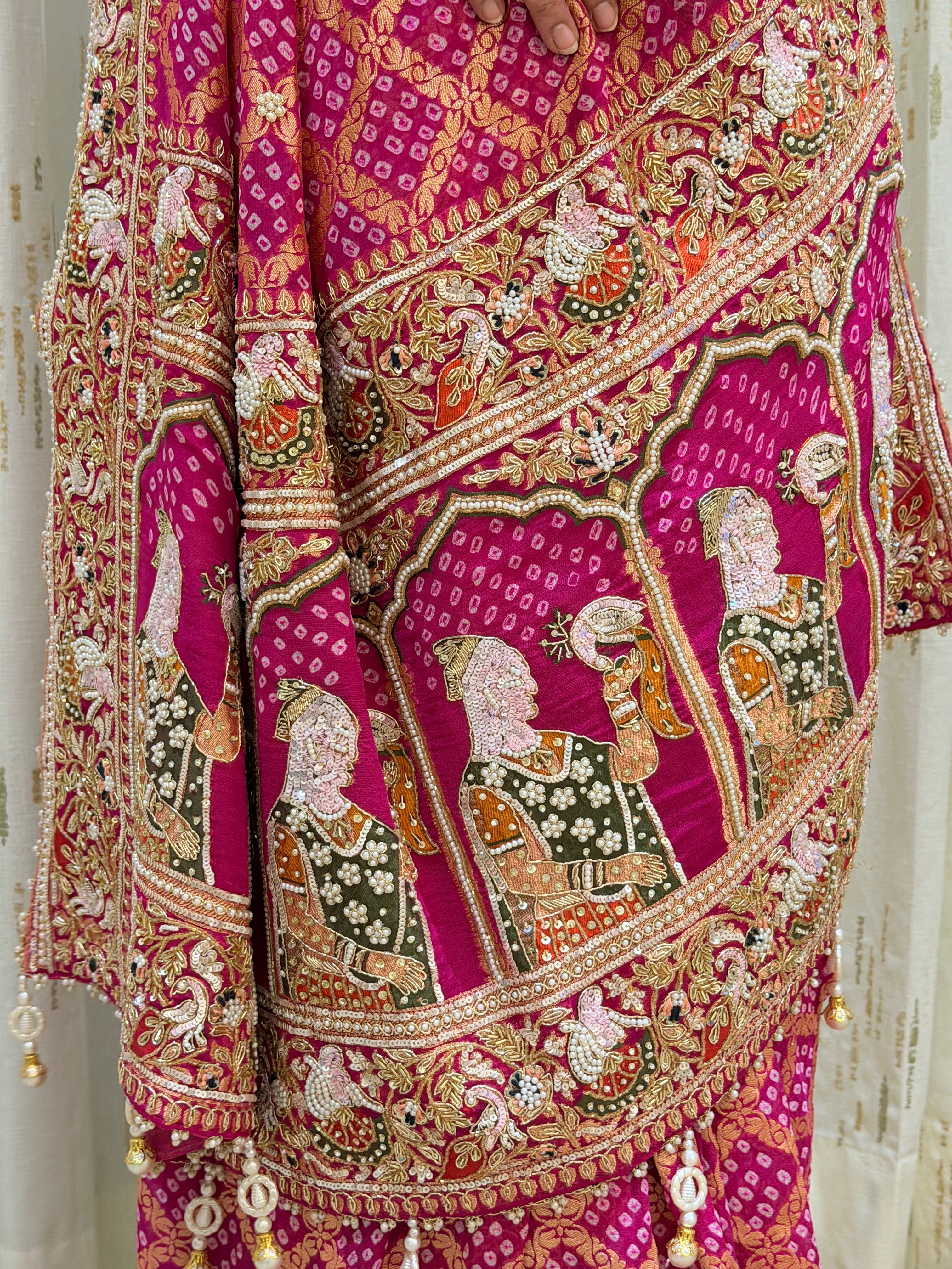 Mrinalini Pink Khadi Georgette Bandhani Saree