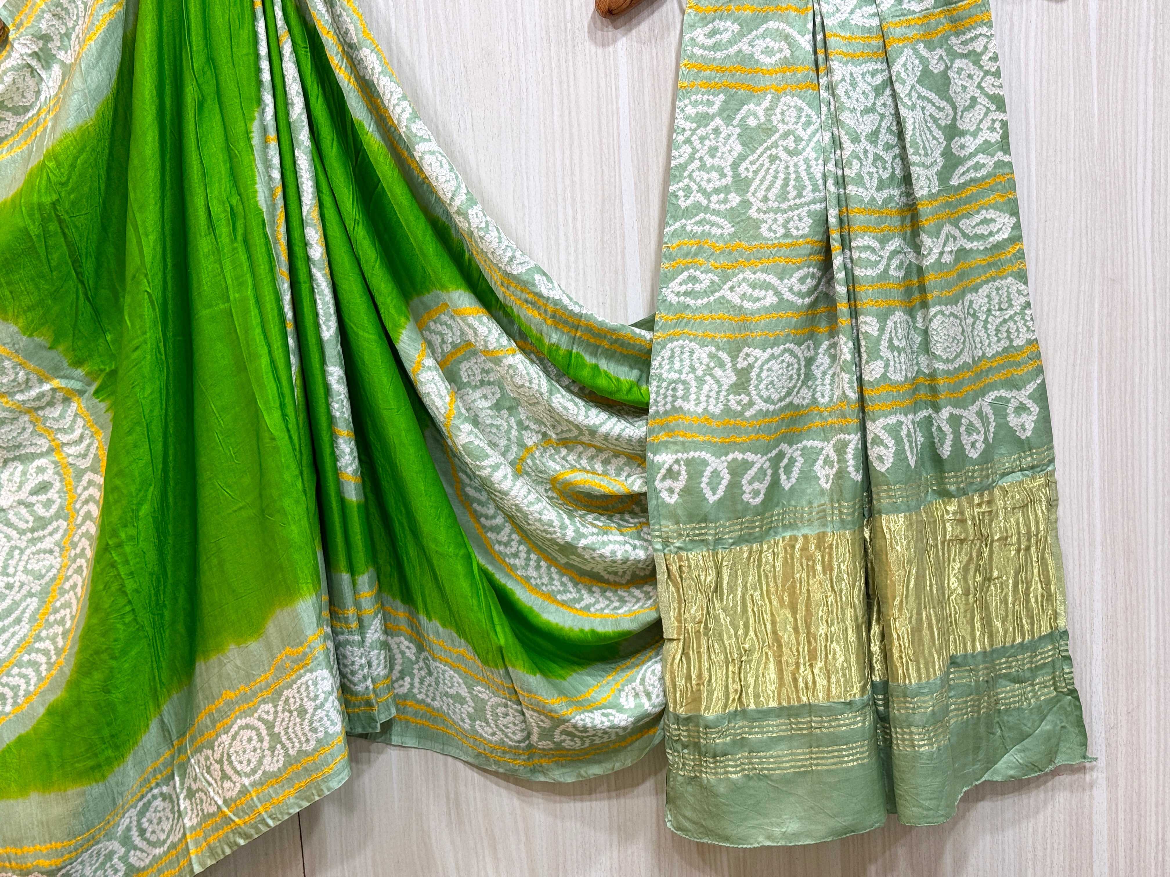 Meher Green Zankar Bandhani Pure Gaji Silk Saree