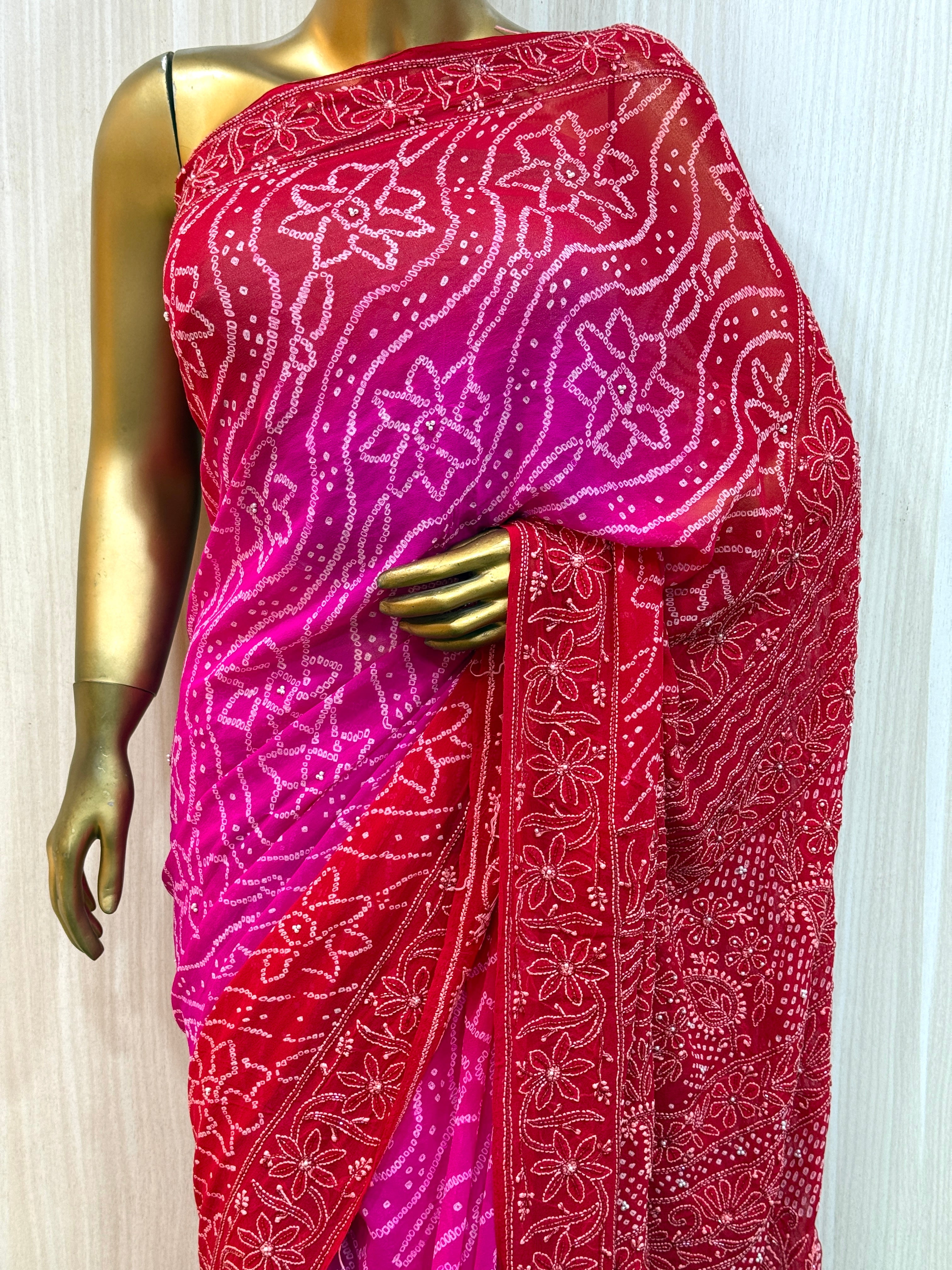 Aaradhya Rani Magenta Bandhani Saree