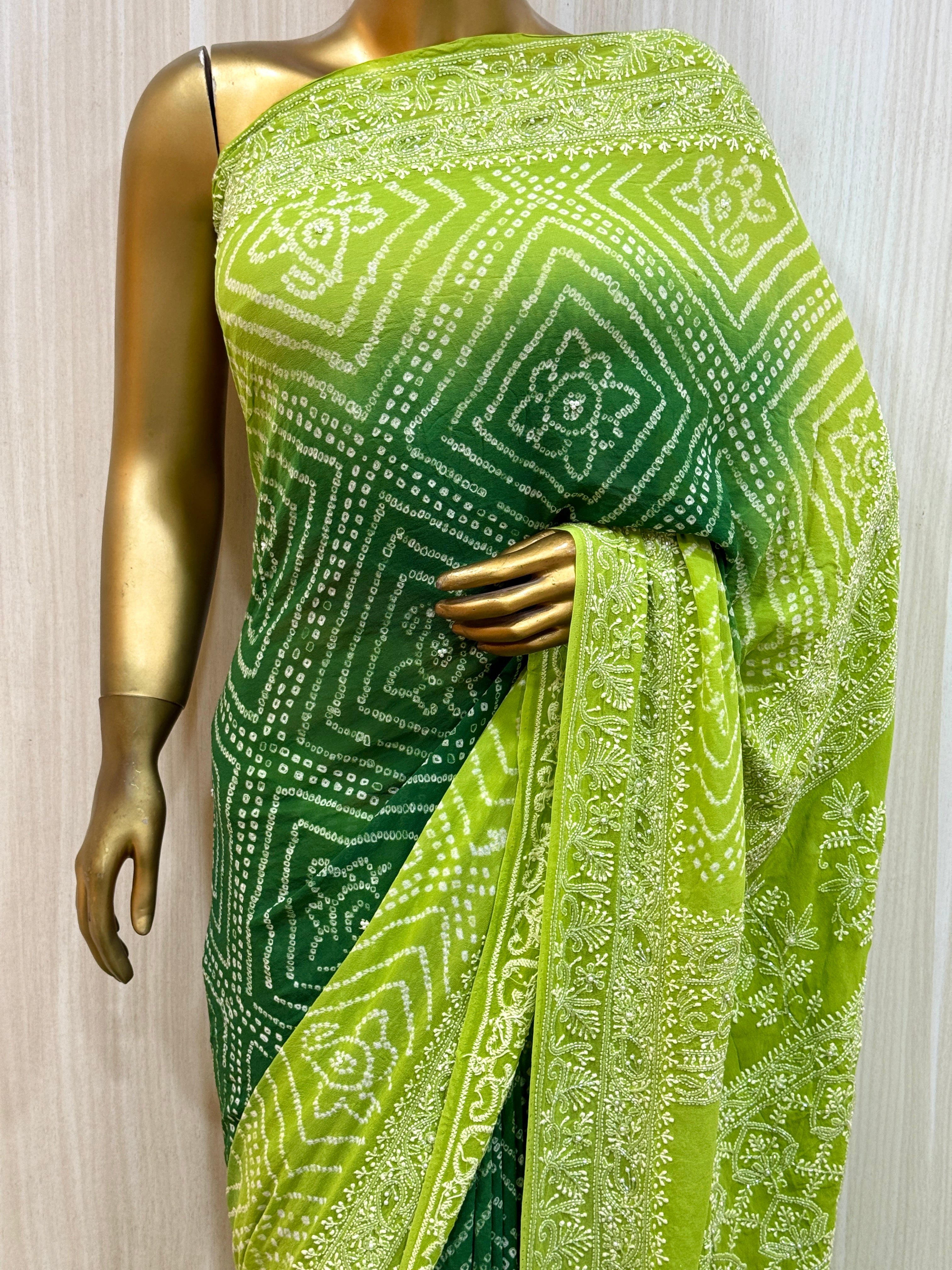 Anita Lime Green Bandhani Saree