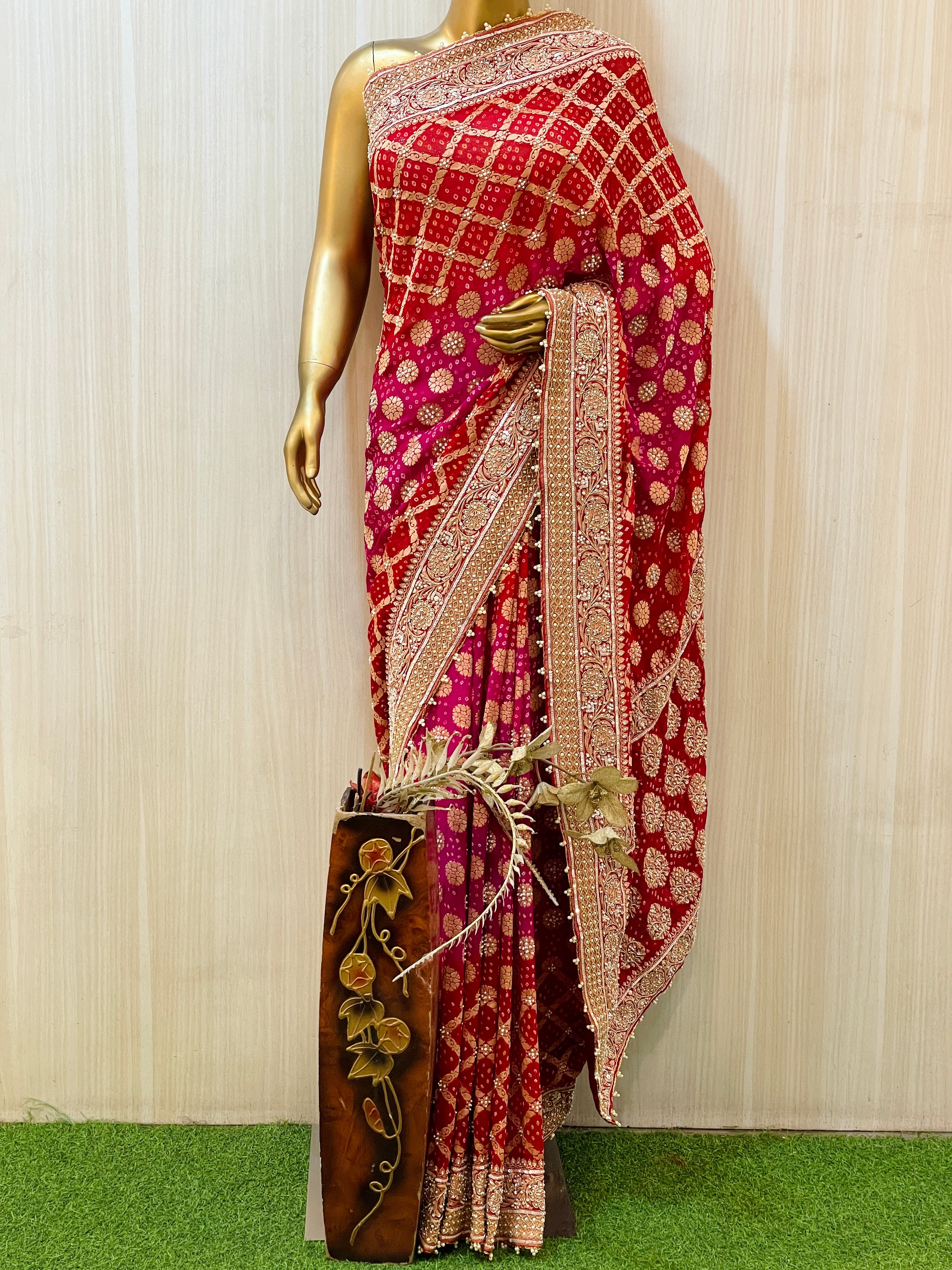 Tanvi Khadi Georgette Bandhani Saree