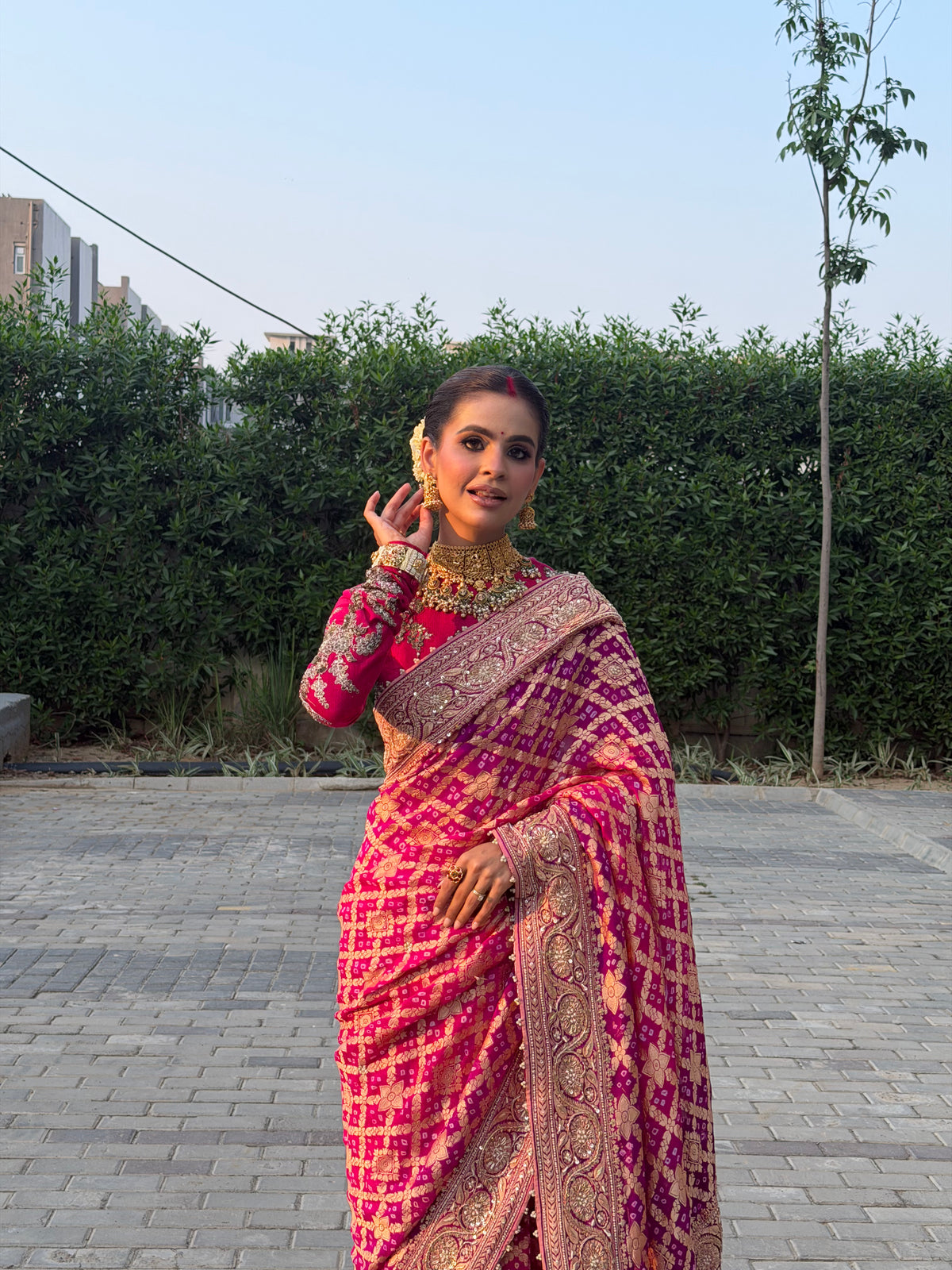 Vanshika Gaba Inspired Pink & Purple Khadi Georgette Saree