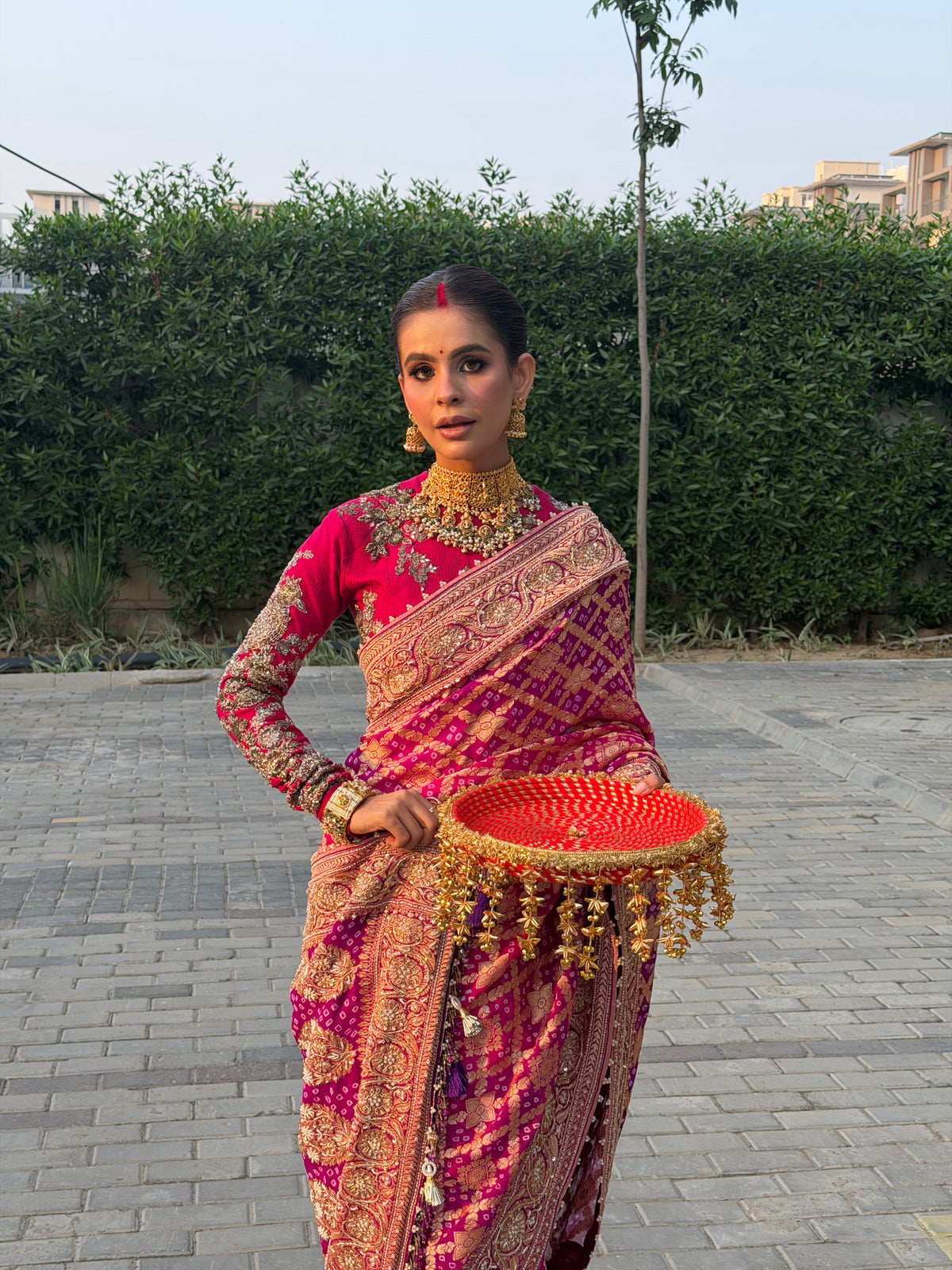 Vanshika Gaba Inspired Pink & Purple Khadi Georgette Saree
