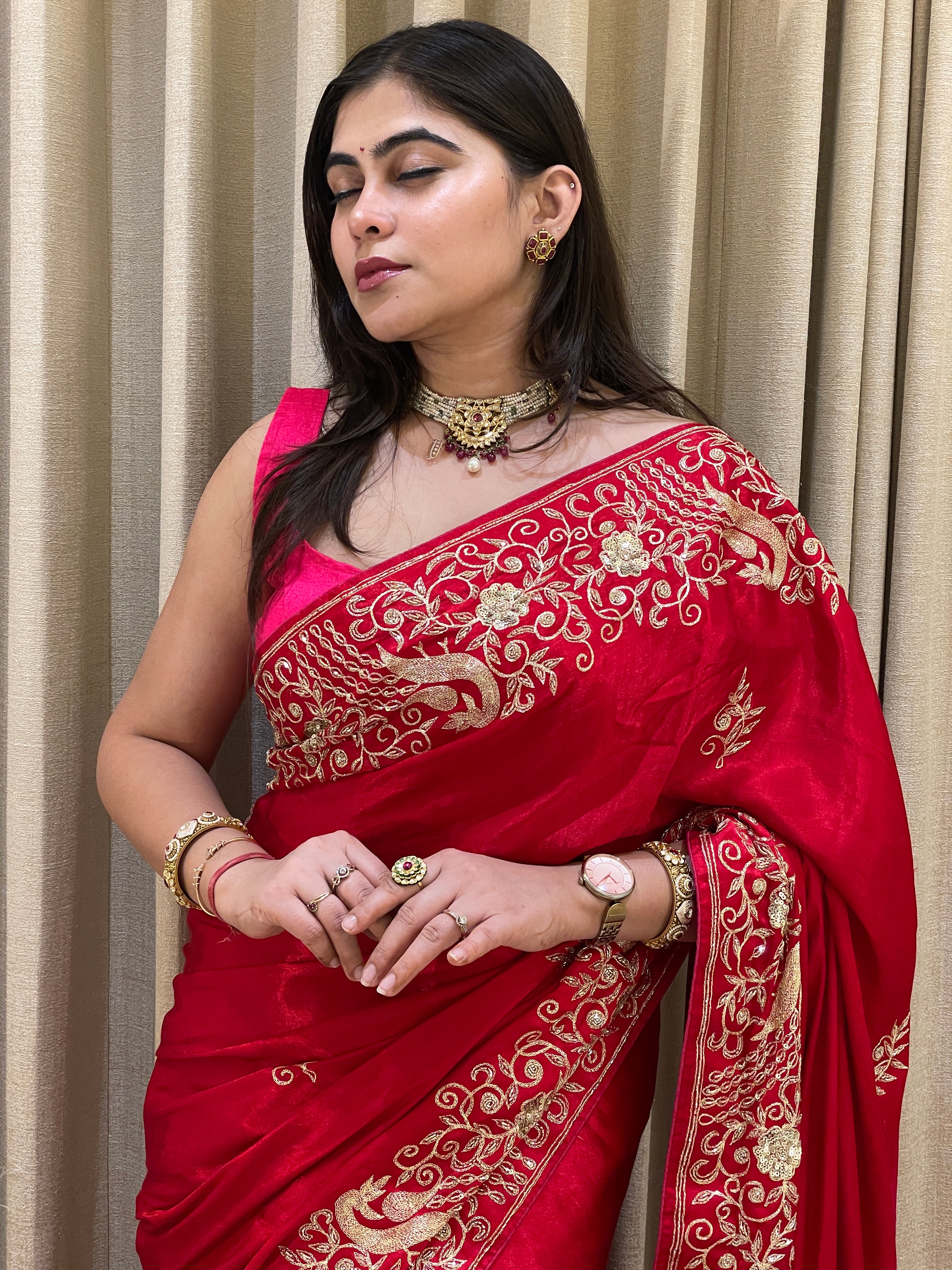 Anita Red Silk Saree