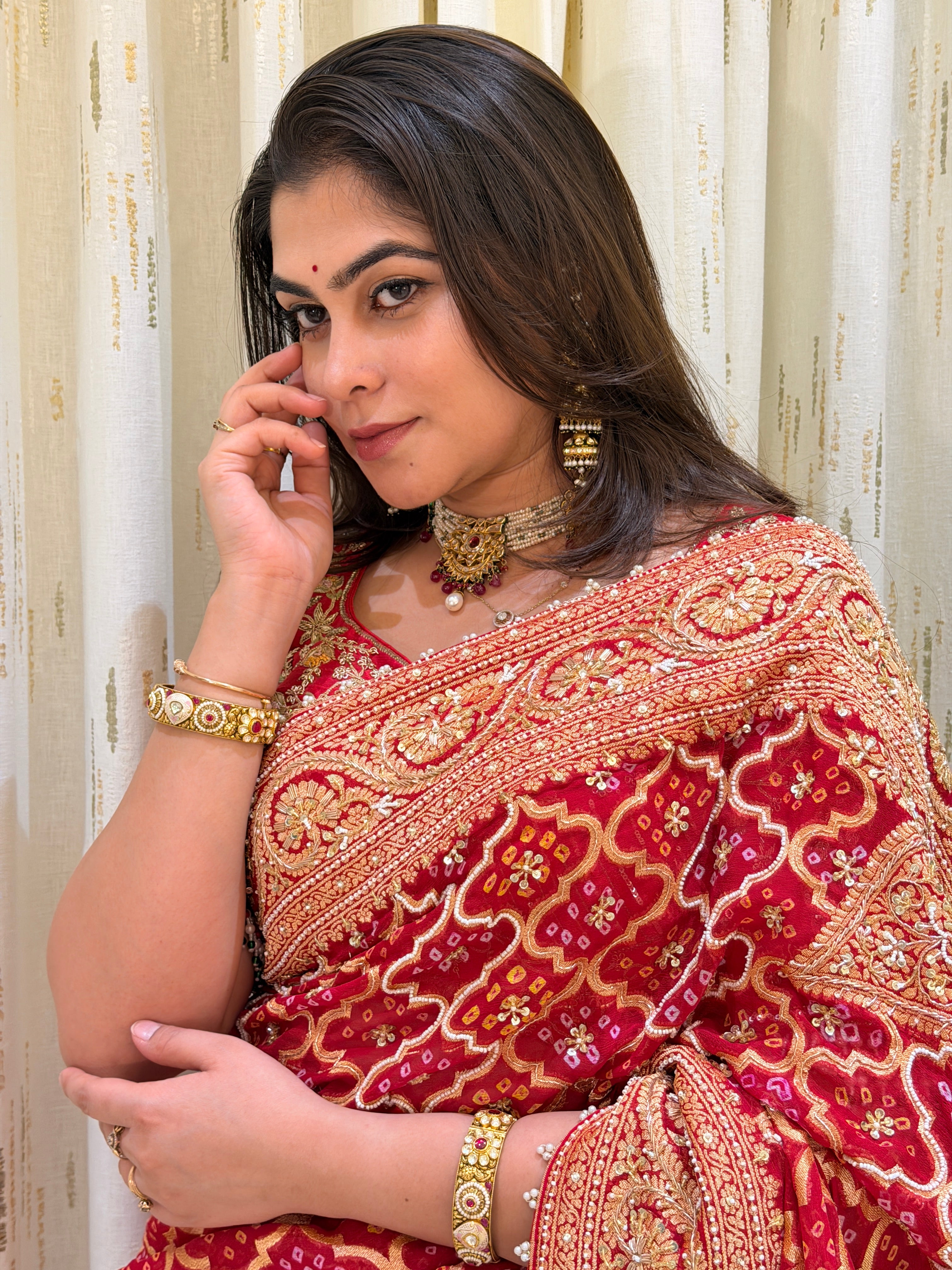 Vandana Red Khadi Georgette Saree