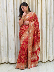 Devyani Pure Kadva Zari Bandhani Bridal Saree