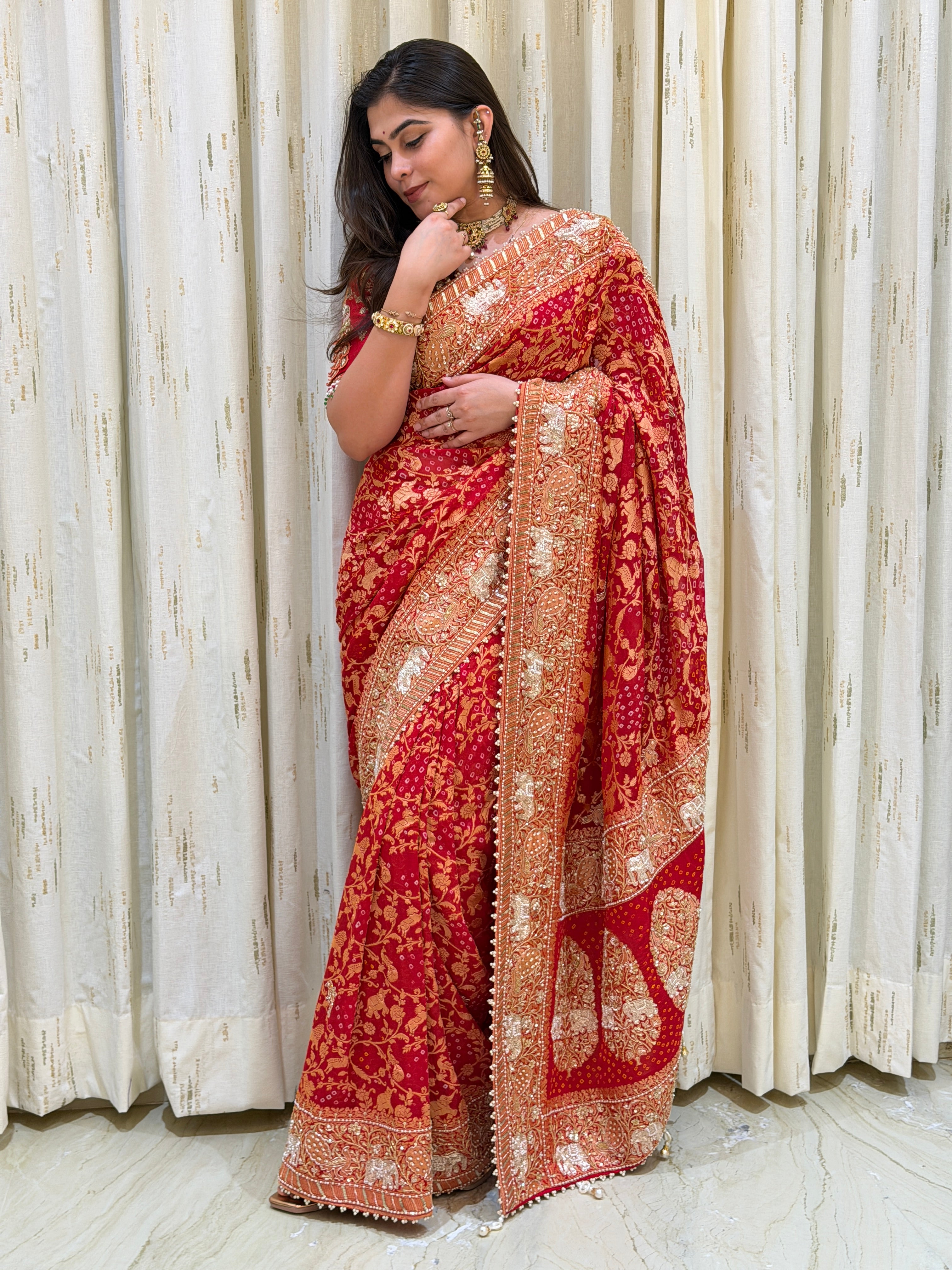 Devyani Pure Kadva Zari Bandhani Bridal Saree
