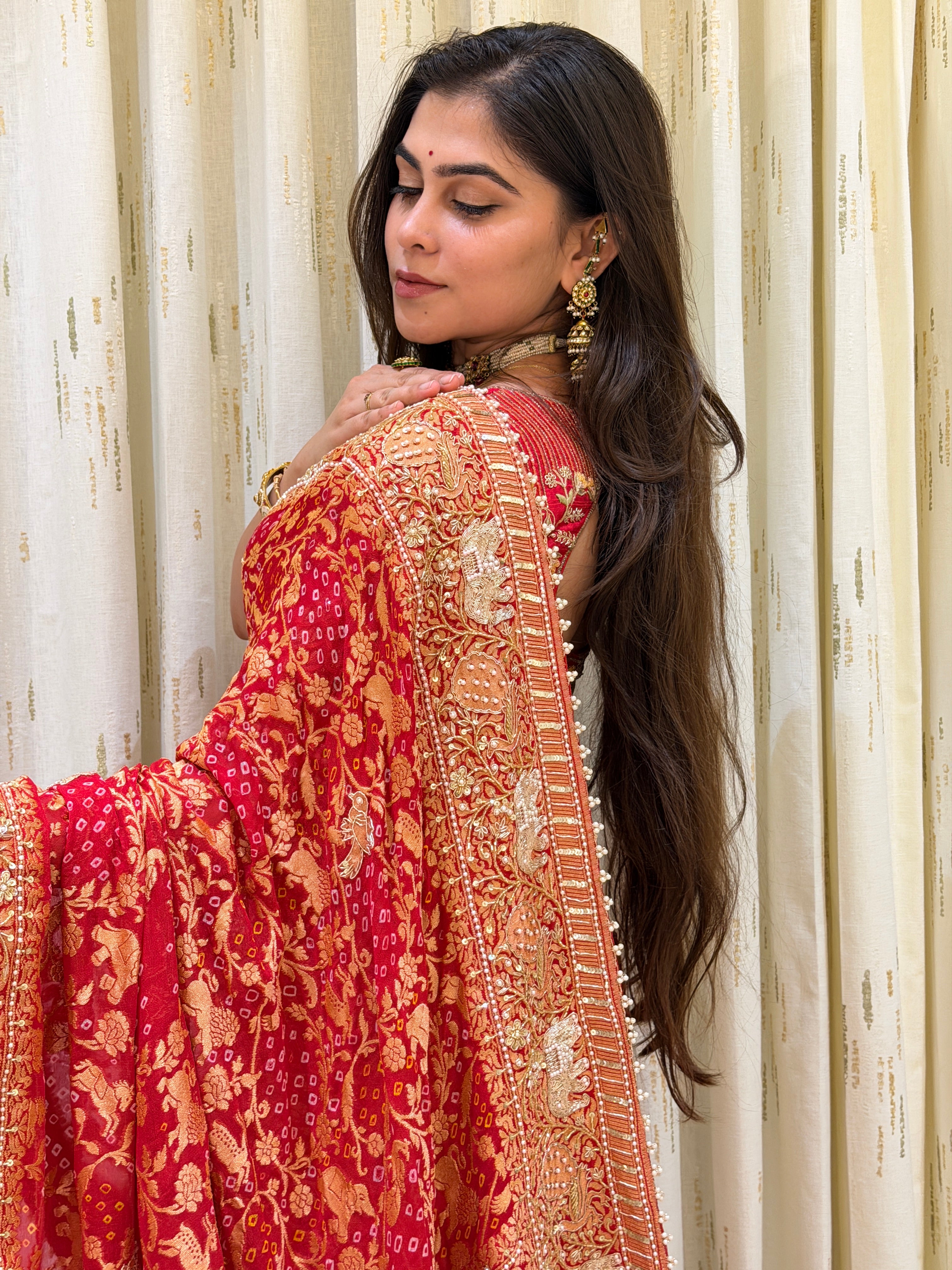 Devyani Pure Kadva Zari Bandhani Bridal Saree