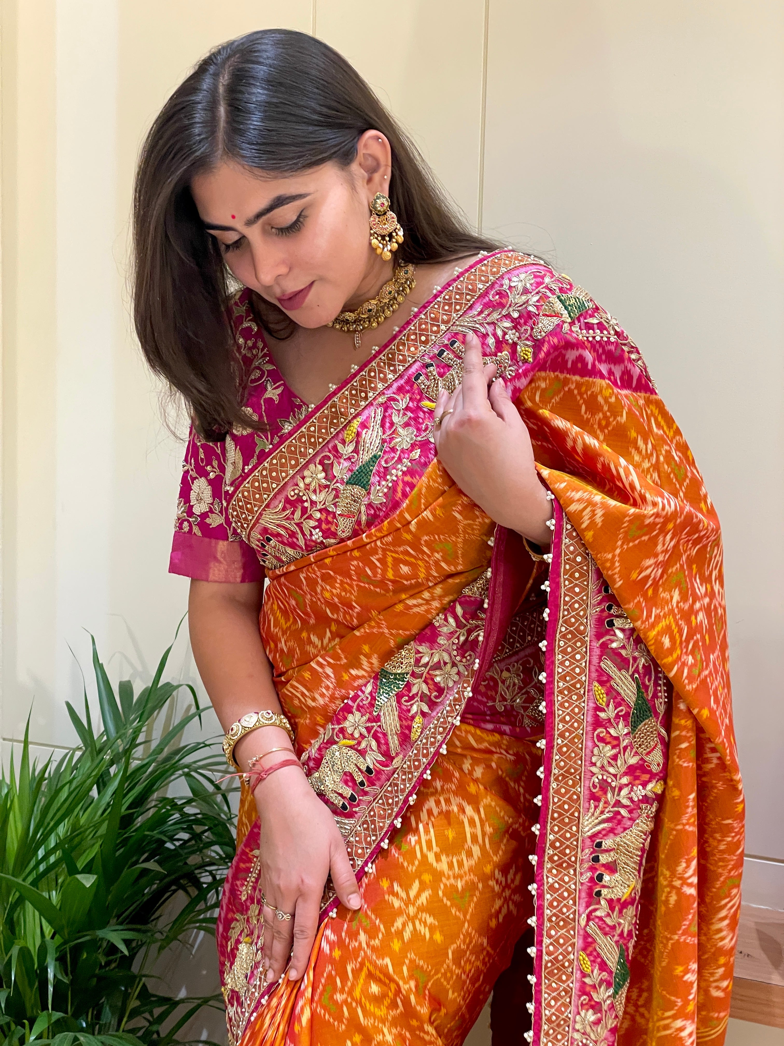Meenu Orange Patola Silk Saree