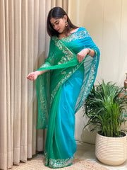 Aarvi Chiffon Breeze Aqua Green Saree