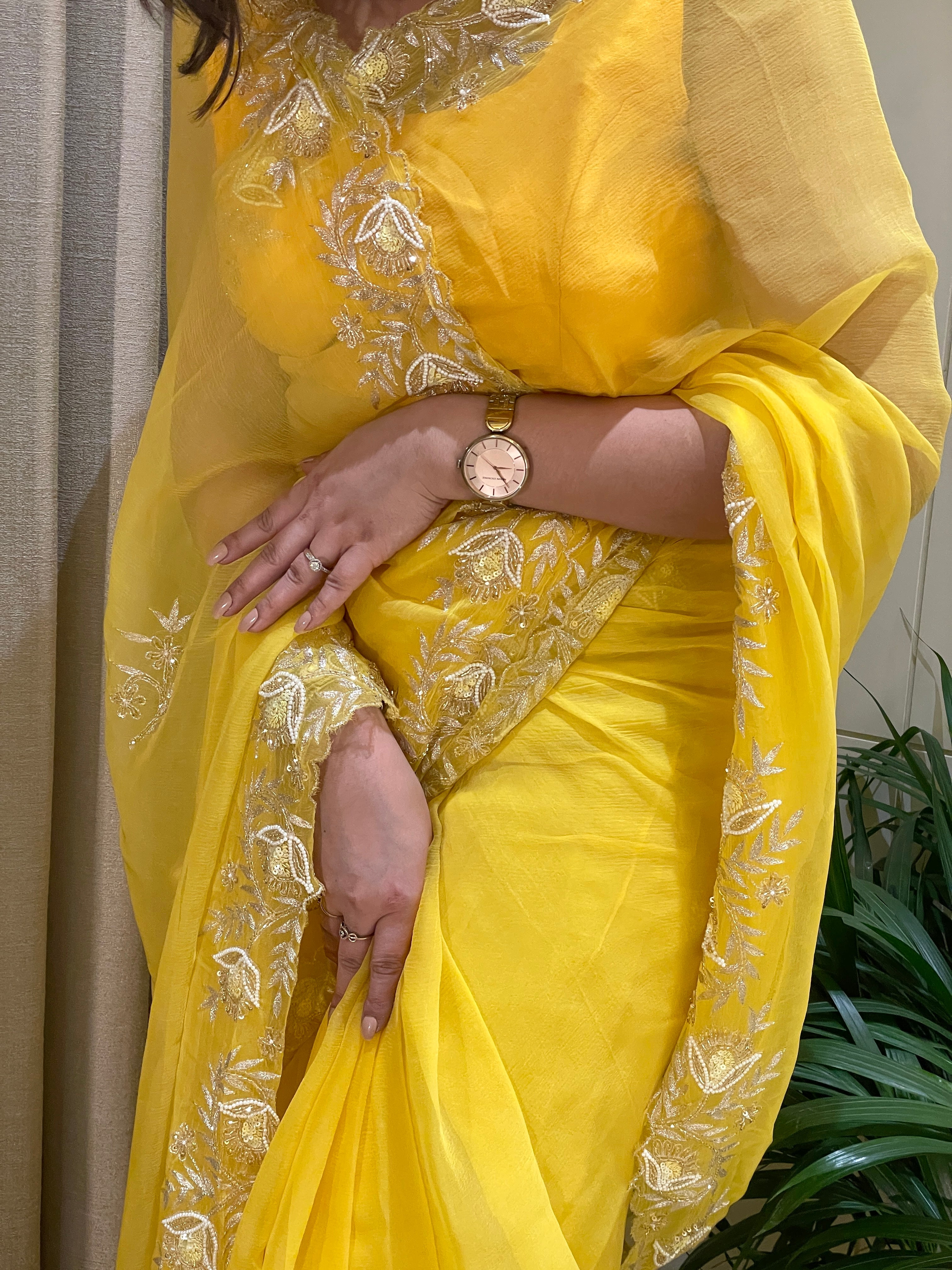 Myra Chiffon Glow Bright Yellow Saree