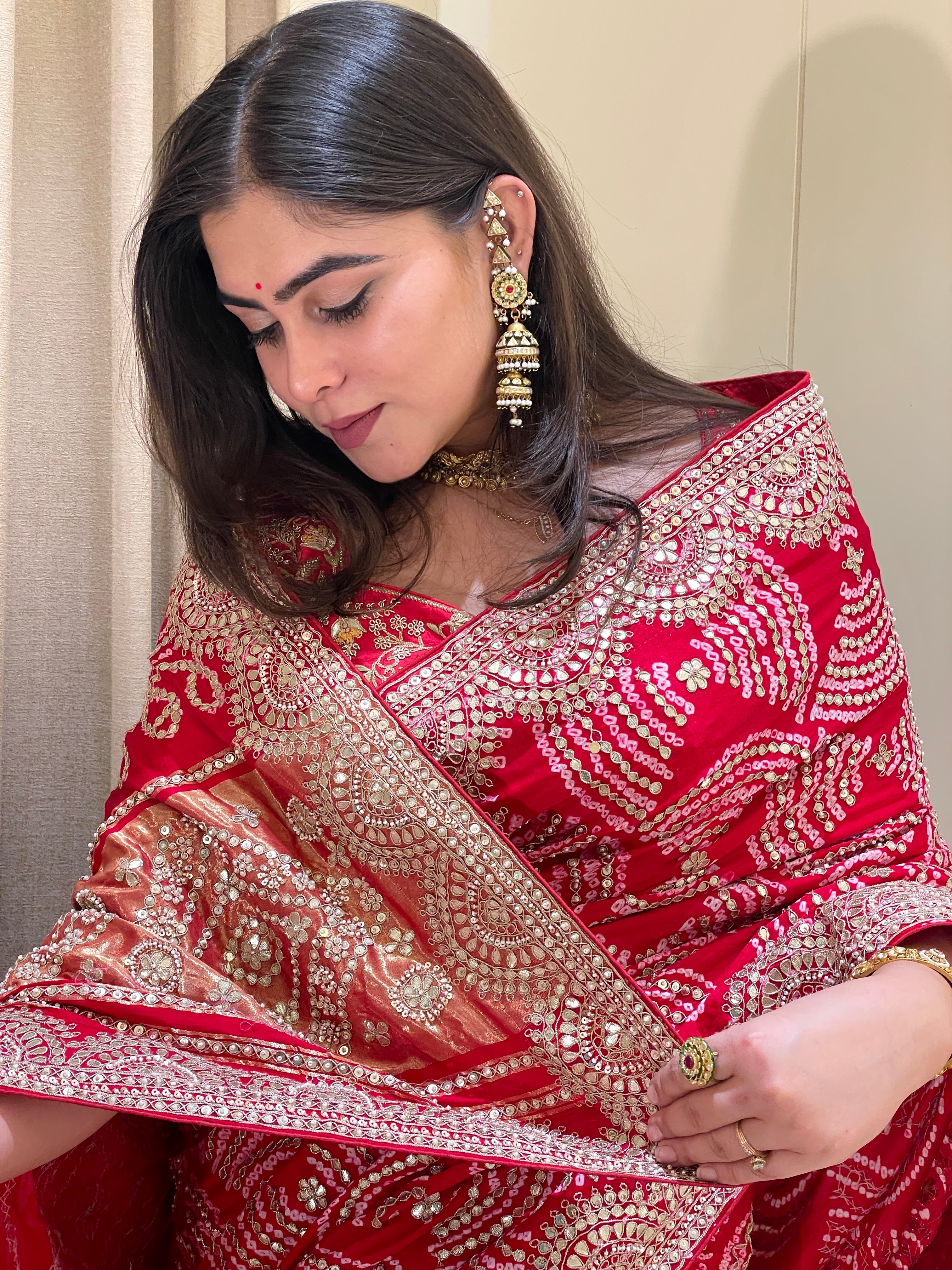 Aaradhya Bandhej Regal Red Embroidered Saree