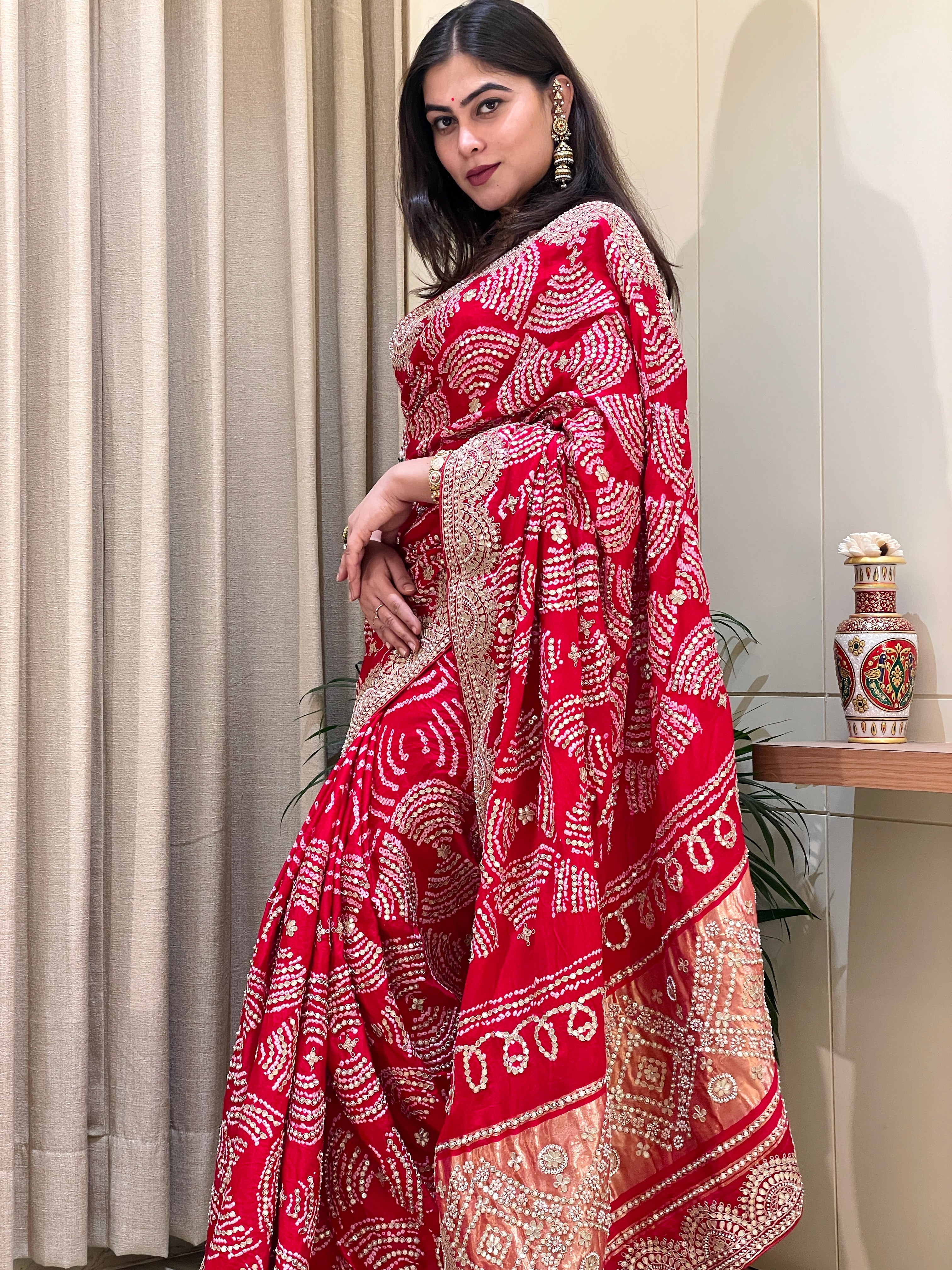 Aaradhya Bandhej Regal Red Embroidered Saree