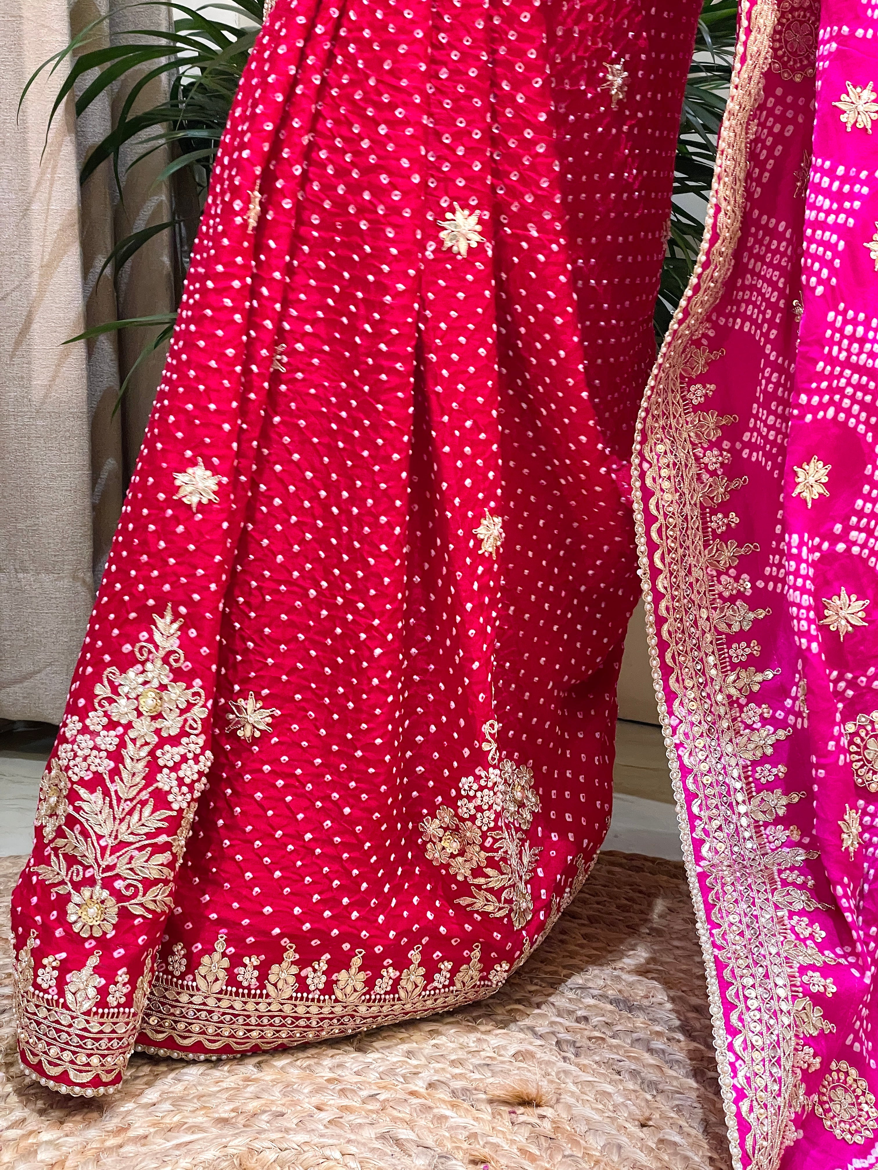 Kashvi Bandhej Royal Pink Embroidered Saree