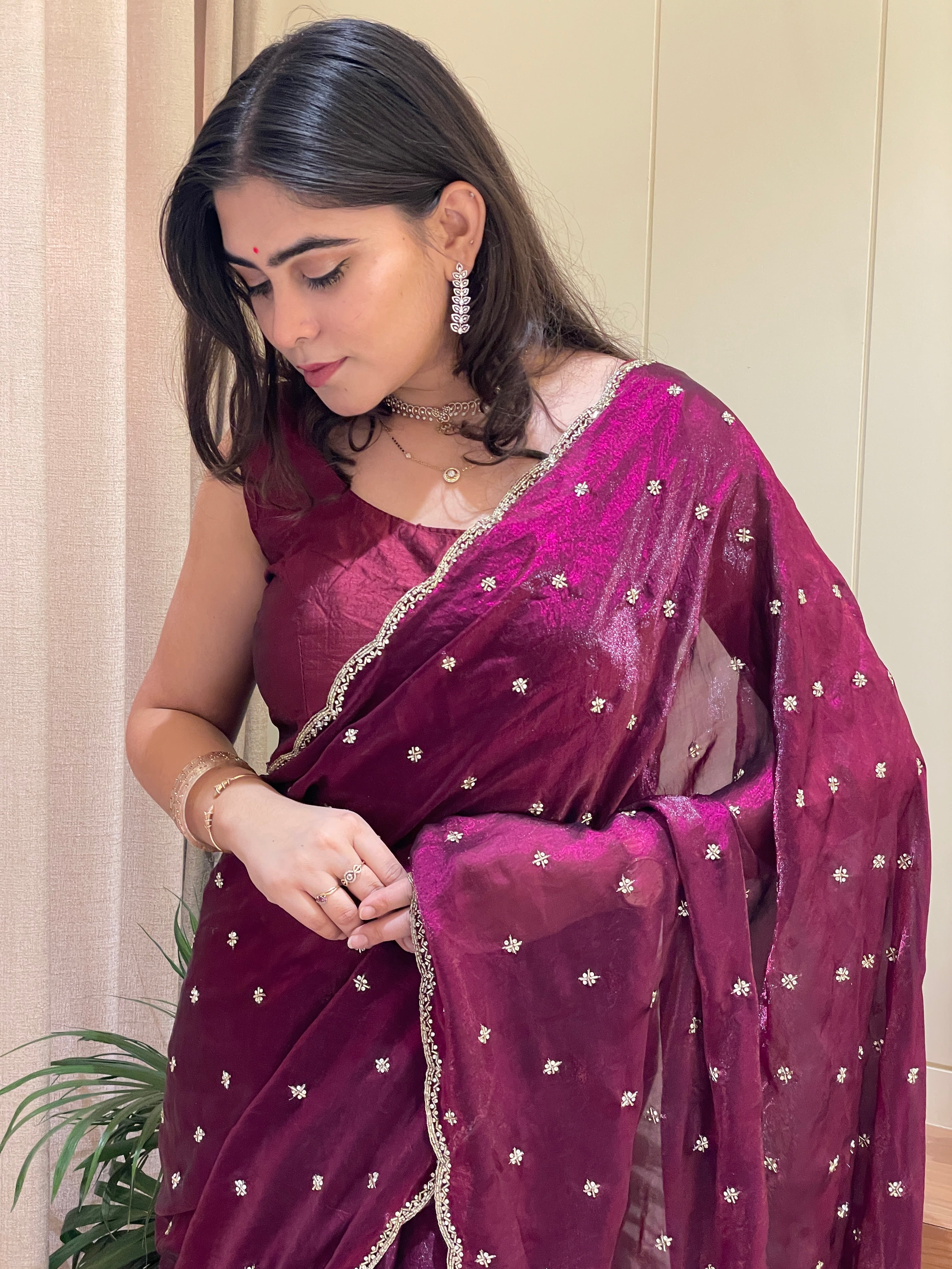 Nayra Tissue Silk Wine Saree