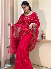 Ridhima Chiffon Red Aari Taari Handwork Saree