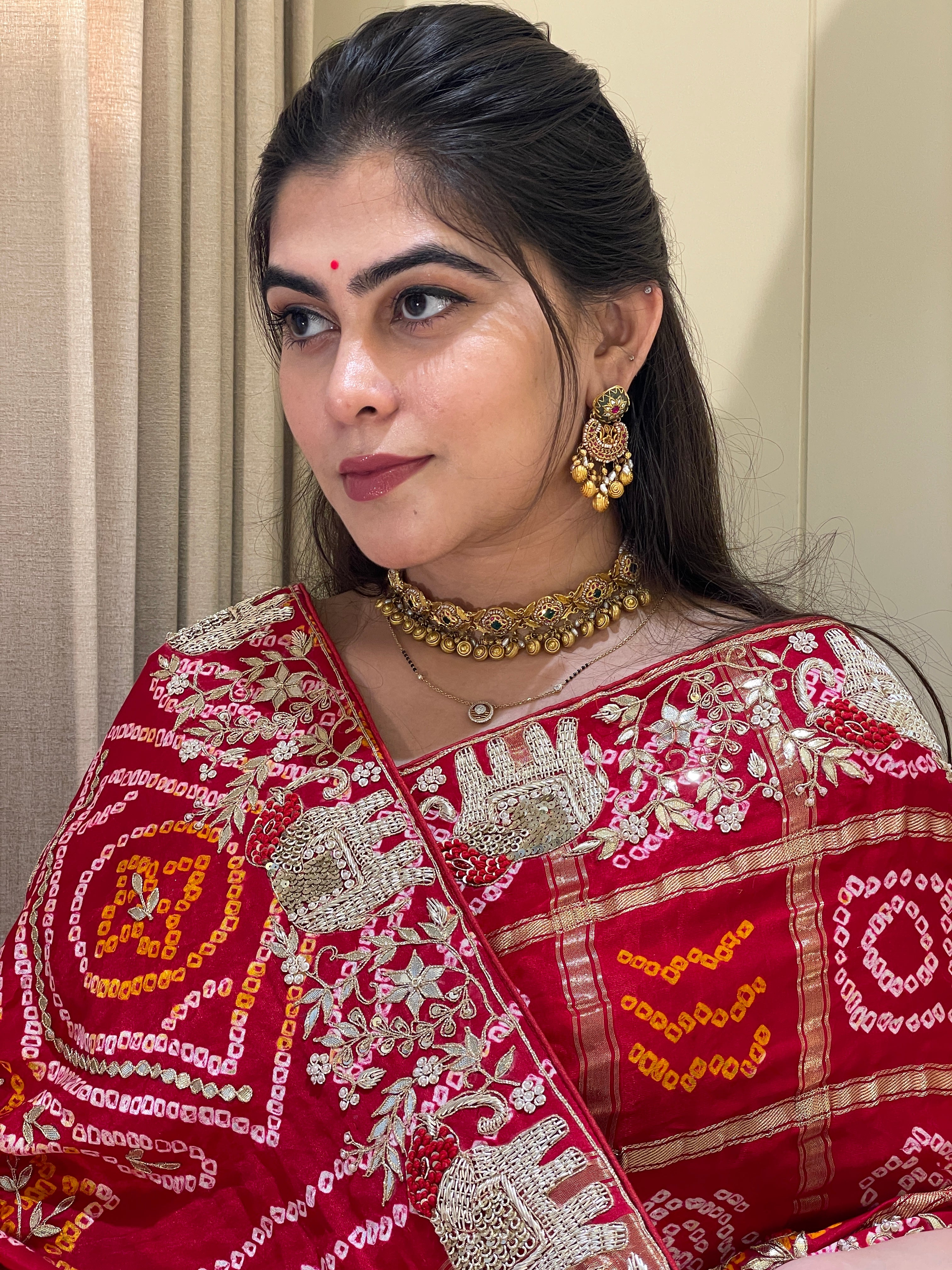 Vaidehi Bandhani Ghatchola Royal Red Zari Weave Saree