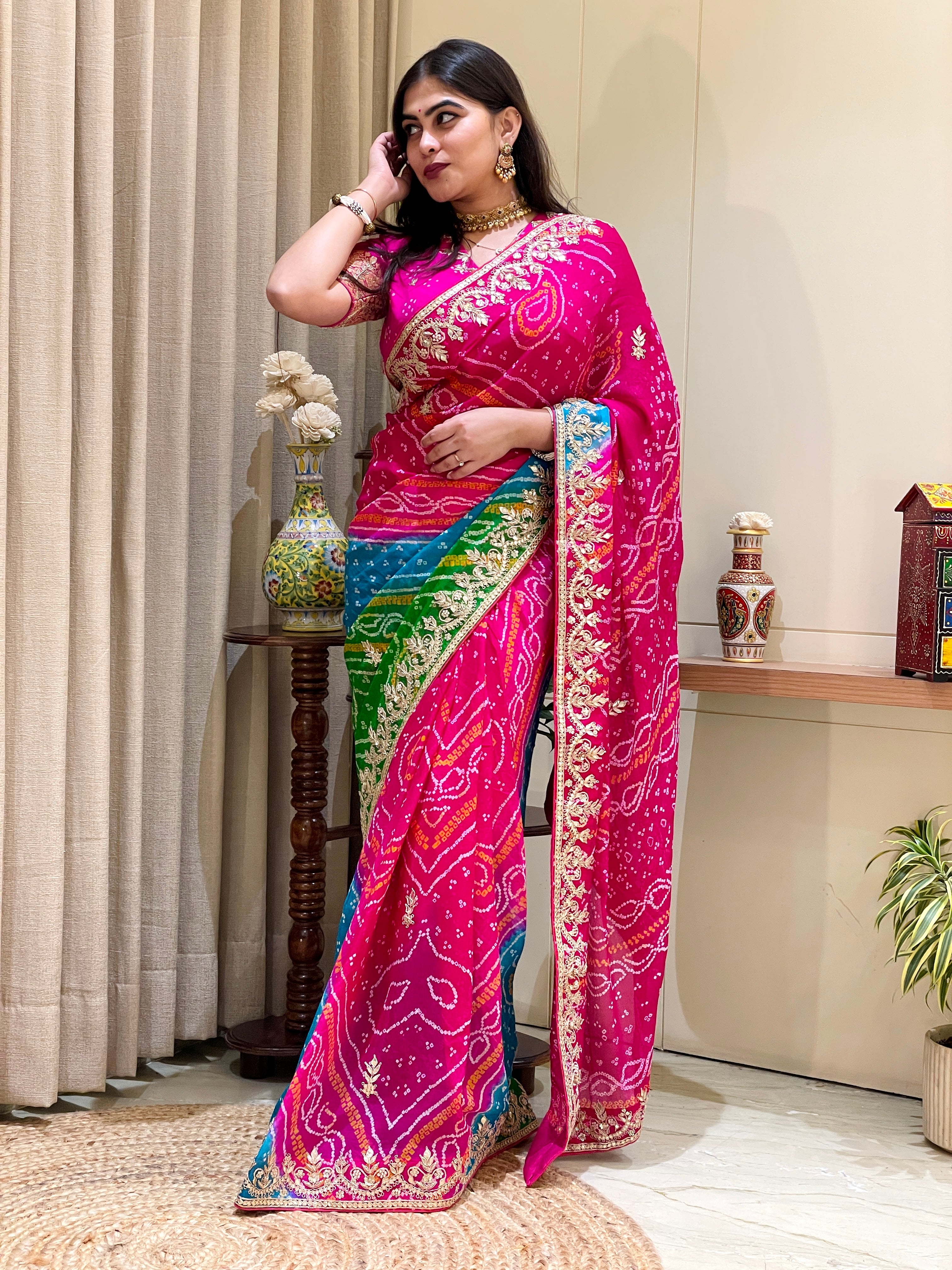 Gulnar Multicolor Bandhani Saree