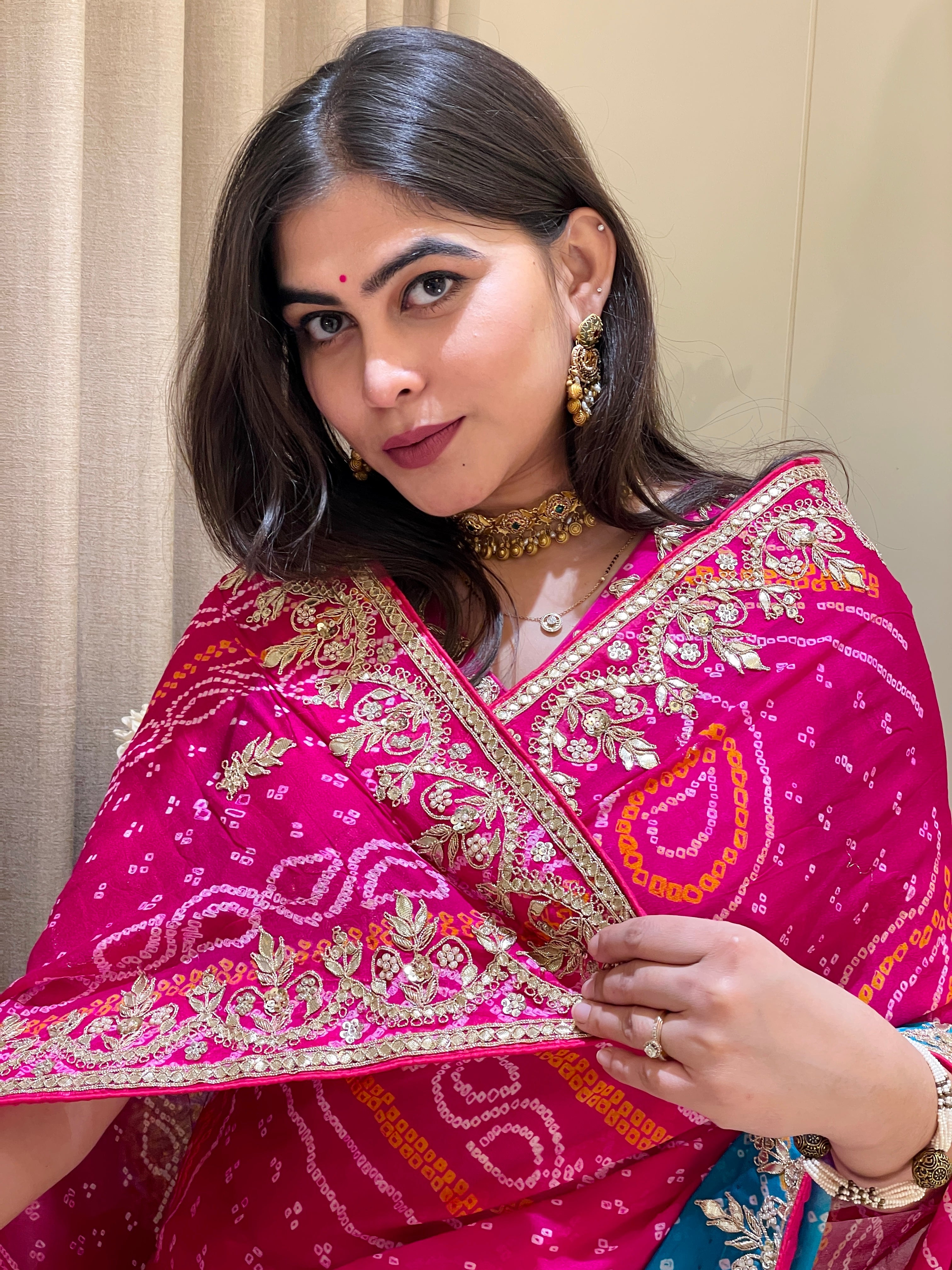 Gulnar Multicolor Bandhani Saree